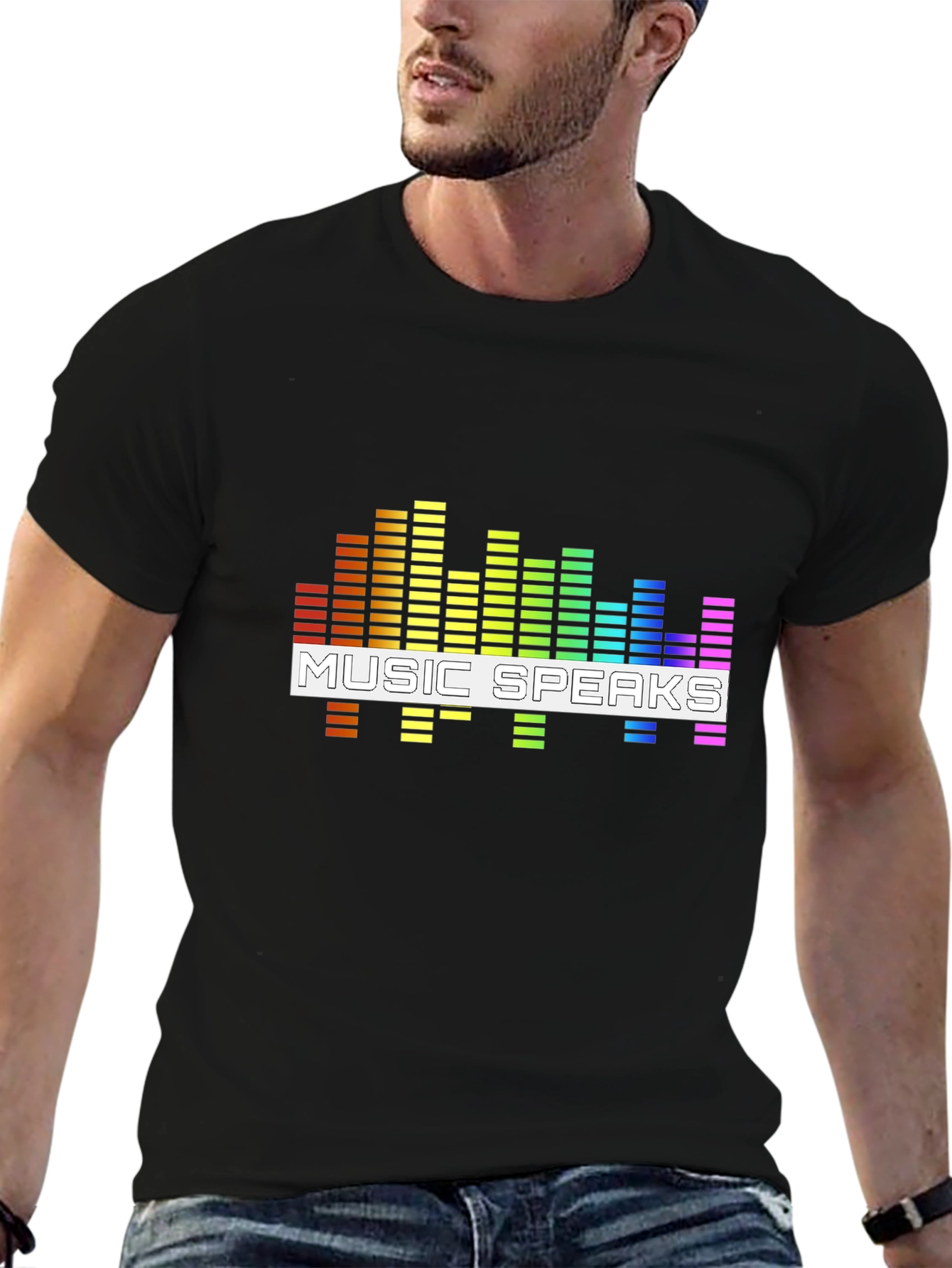 Music Speaks Graphic Tee - Black Cotton T-Shirt