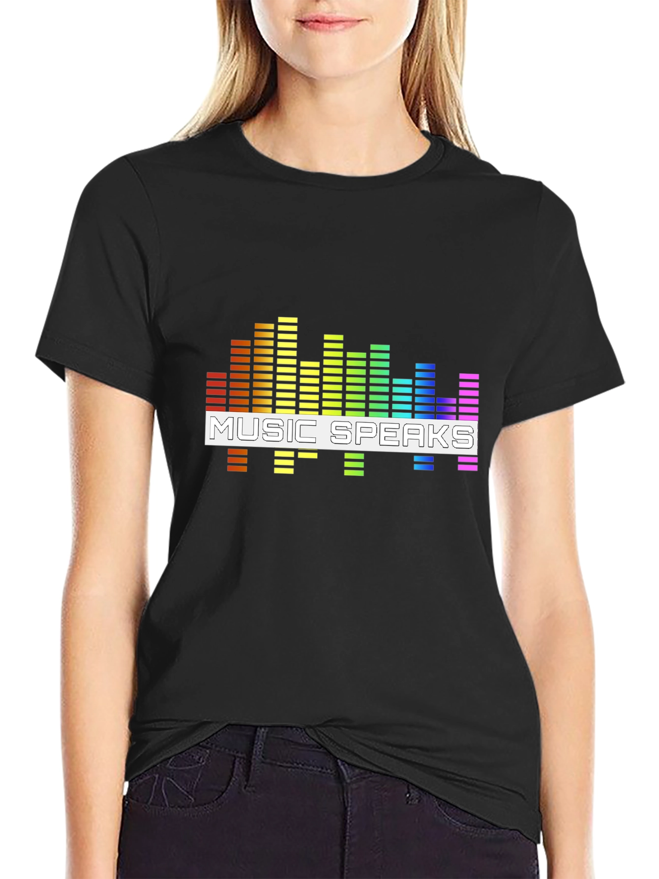 Music Speaks Graphic Tee - Black Cotton T-Shirt
