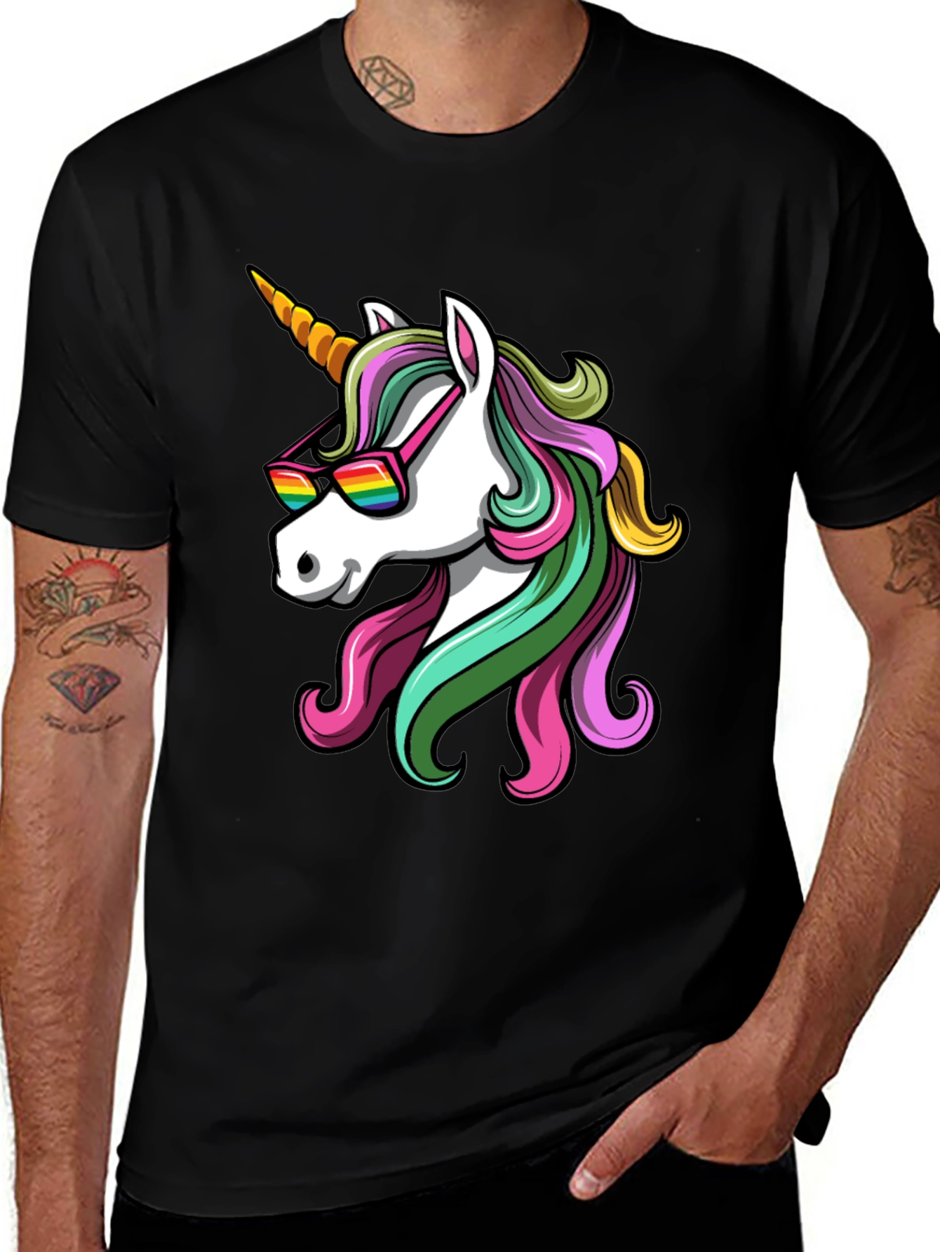 Unicorn Sunglasses Graphic T-Shirt - Black