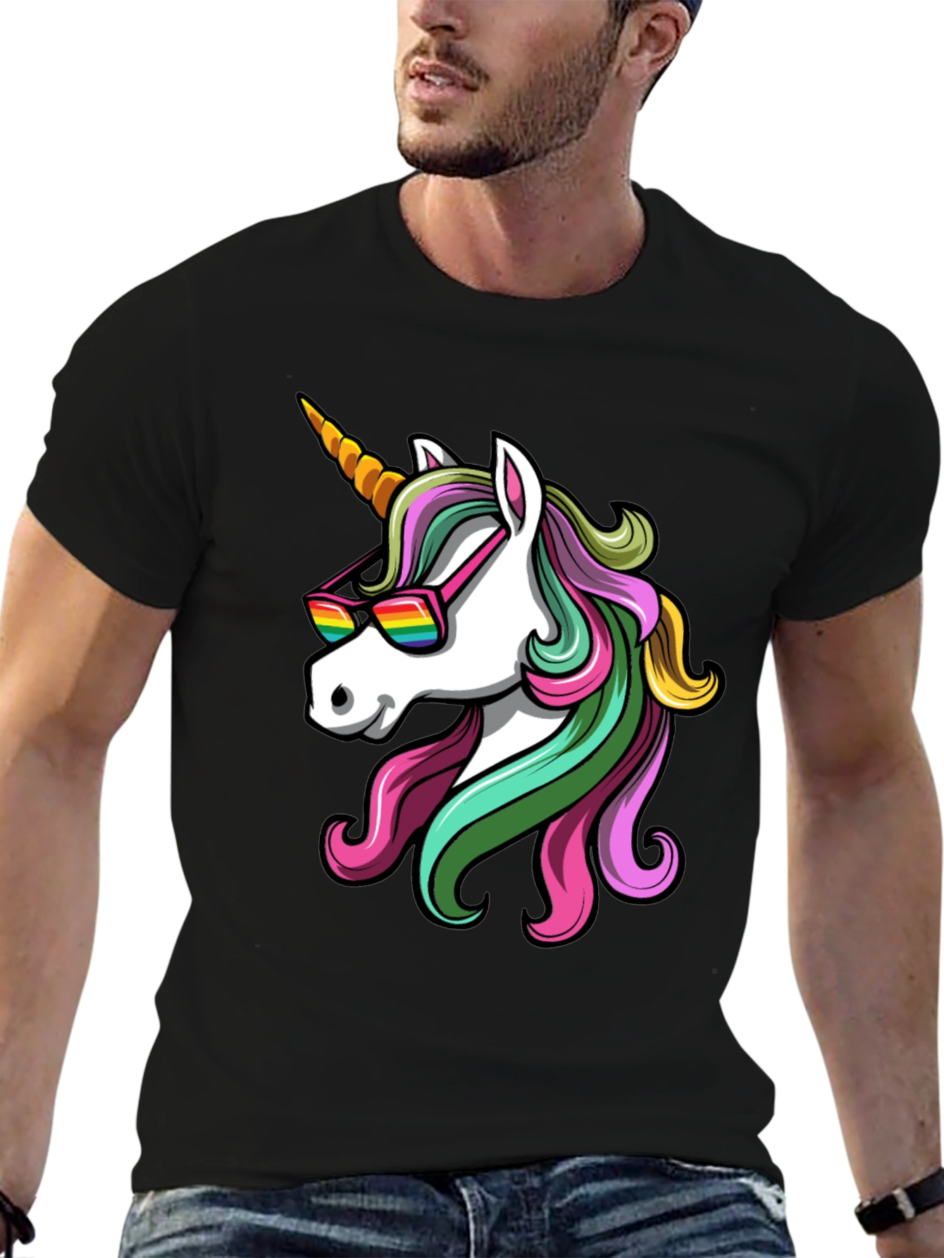 Unicorn Sunglasses Graphic T-Shirt - Black