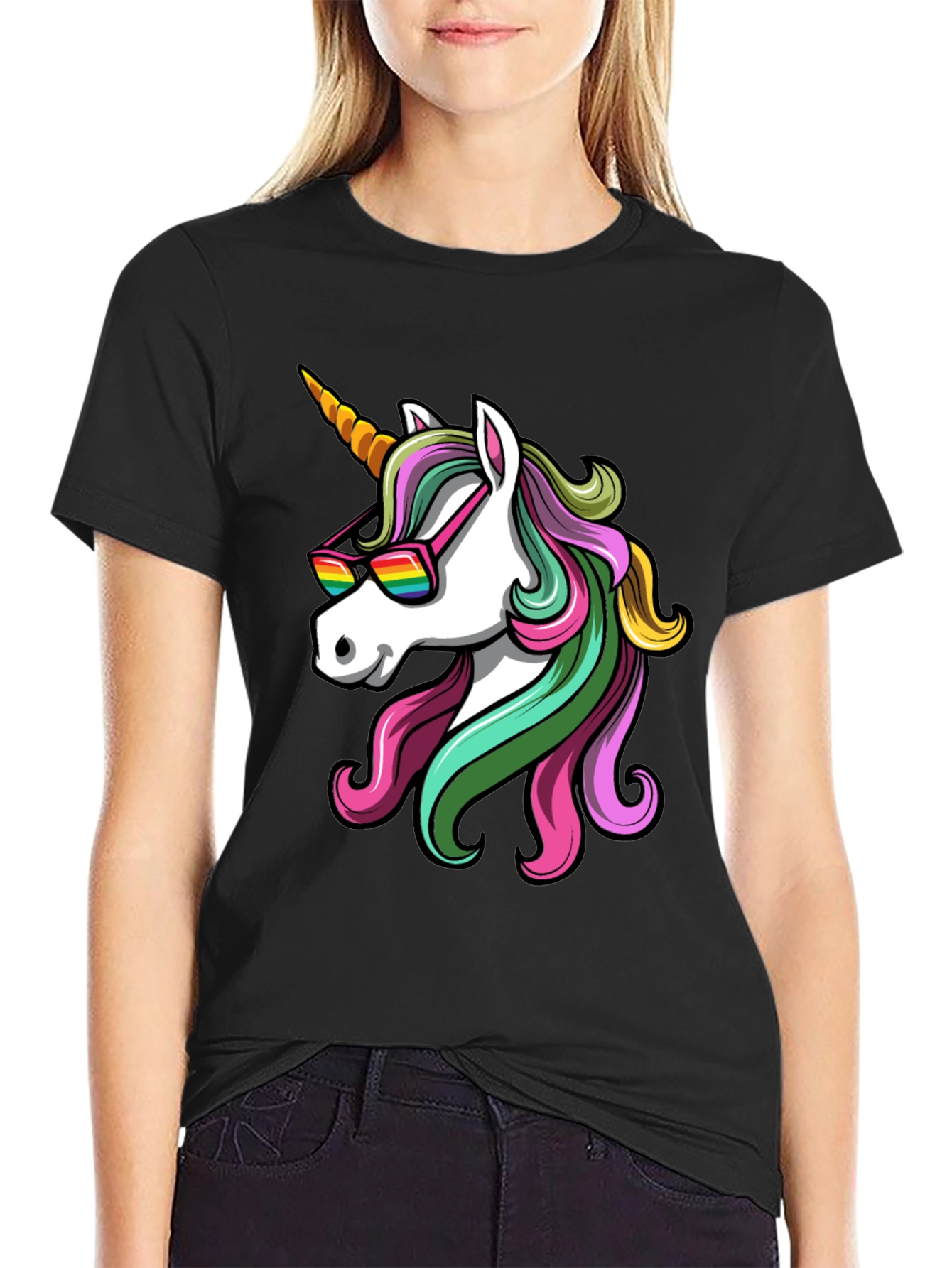 Unicorn Sunglasses Graphic T-Shirt - Black