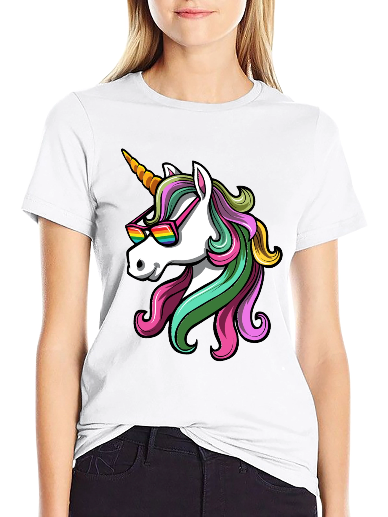 Unicorn Sunglasses Graphic T-Shirt - Black
