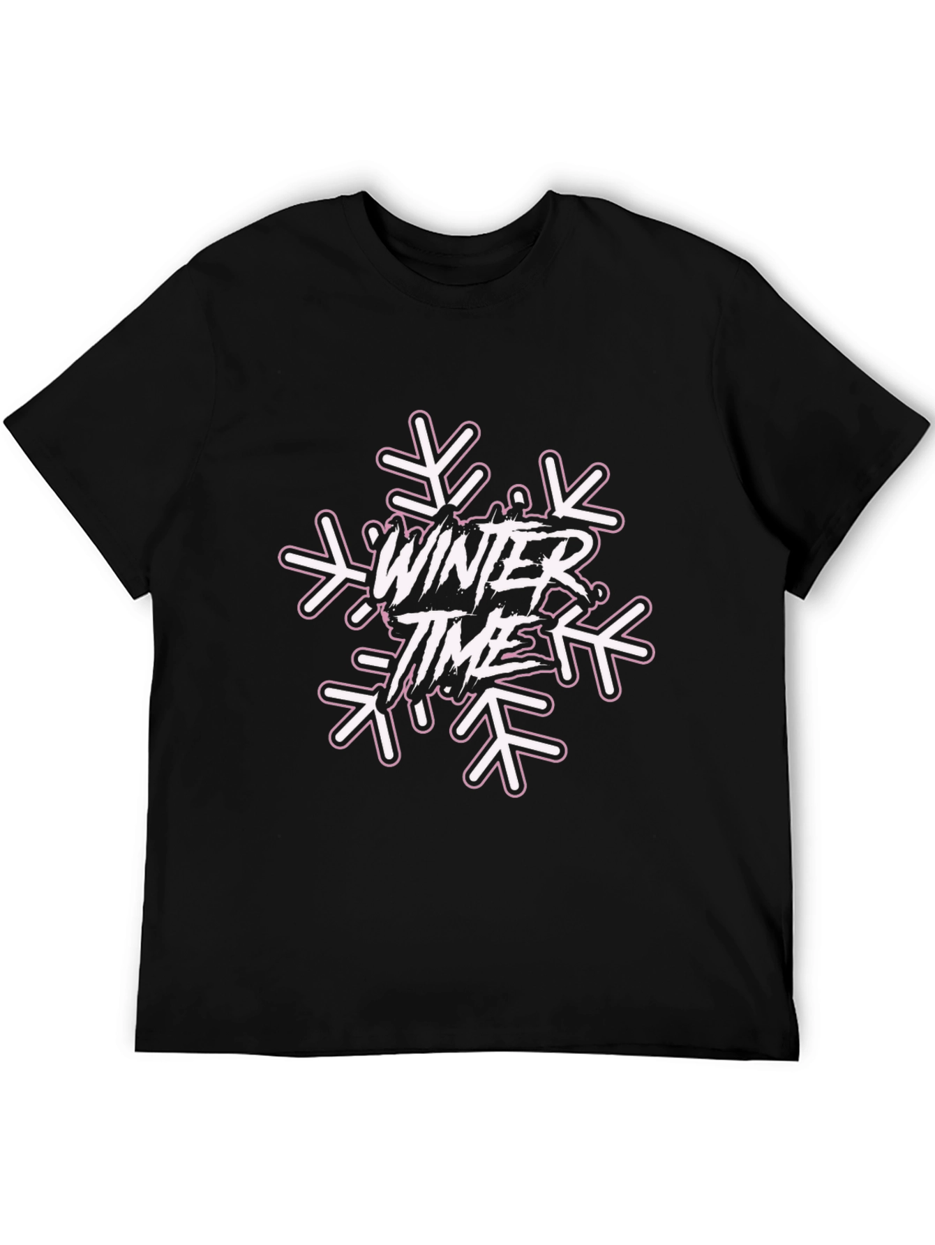 Winter Time Snowflake Graphic Tee - Black Cotton Blend