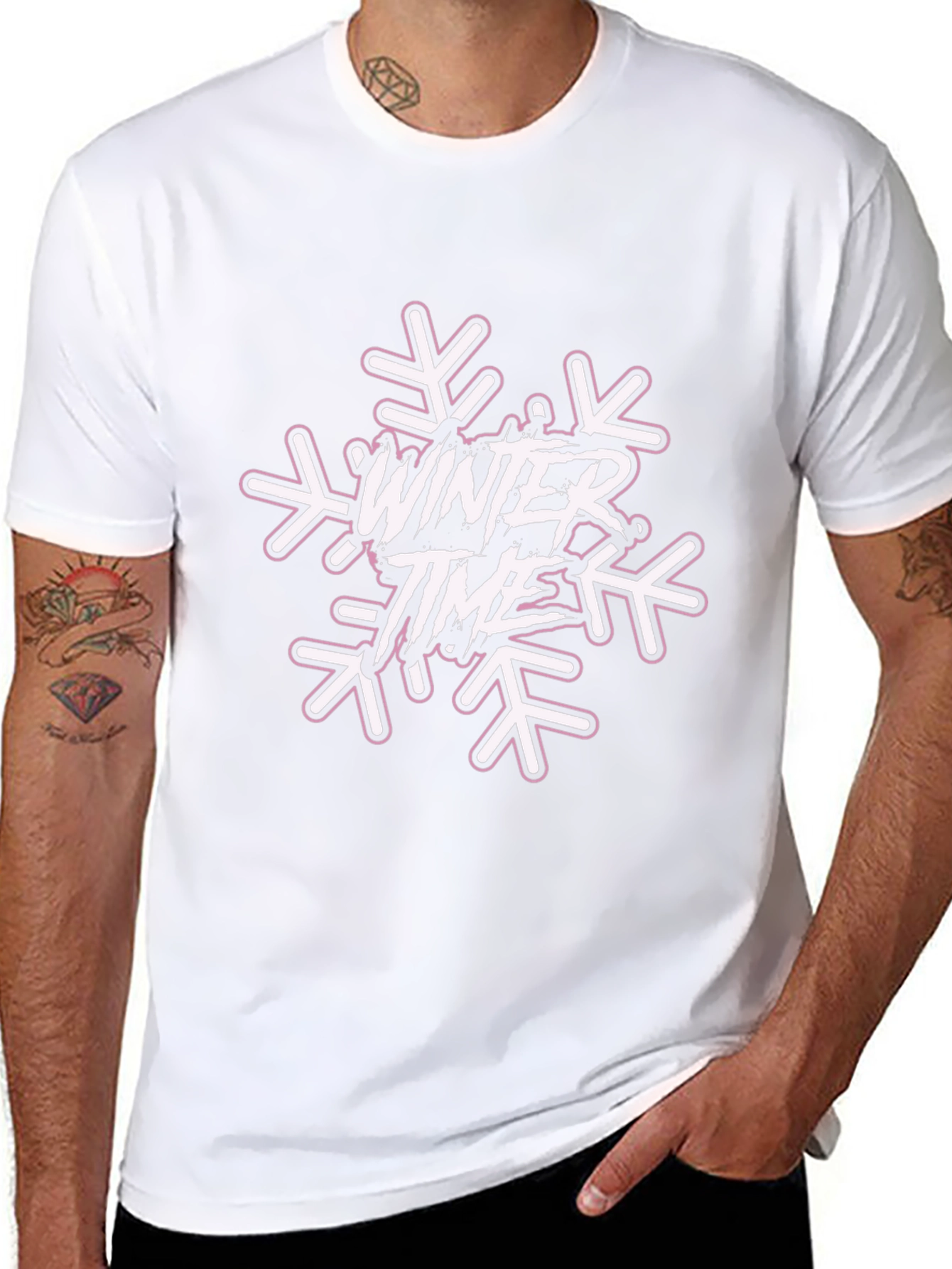 Winter Time Snowflake Graphic Tee - Black Cotton Blend
