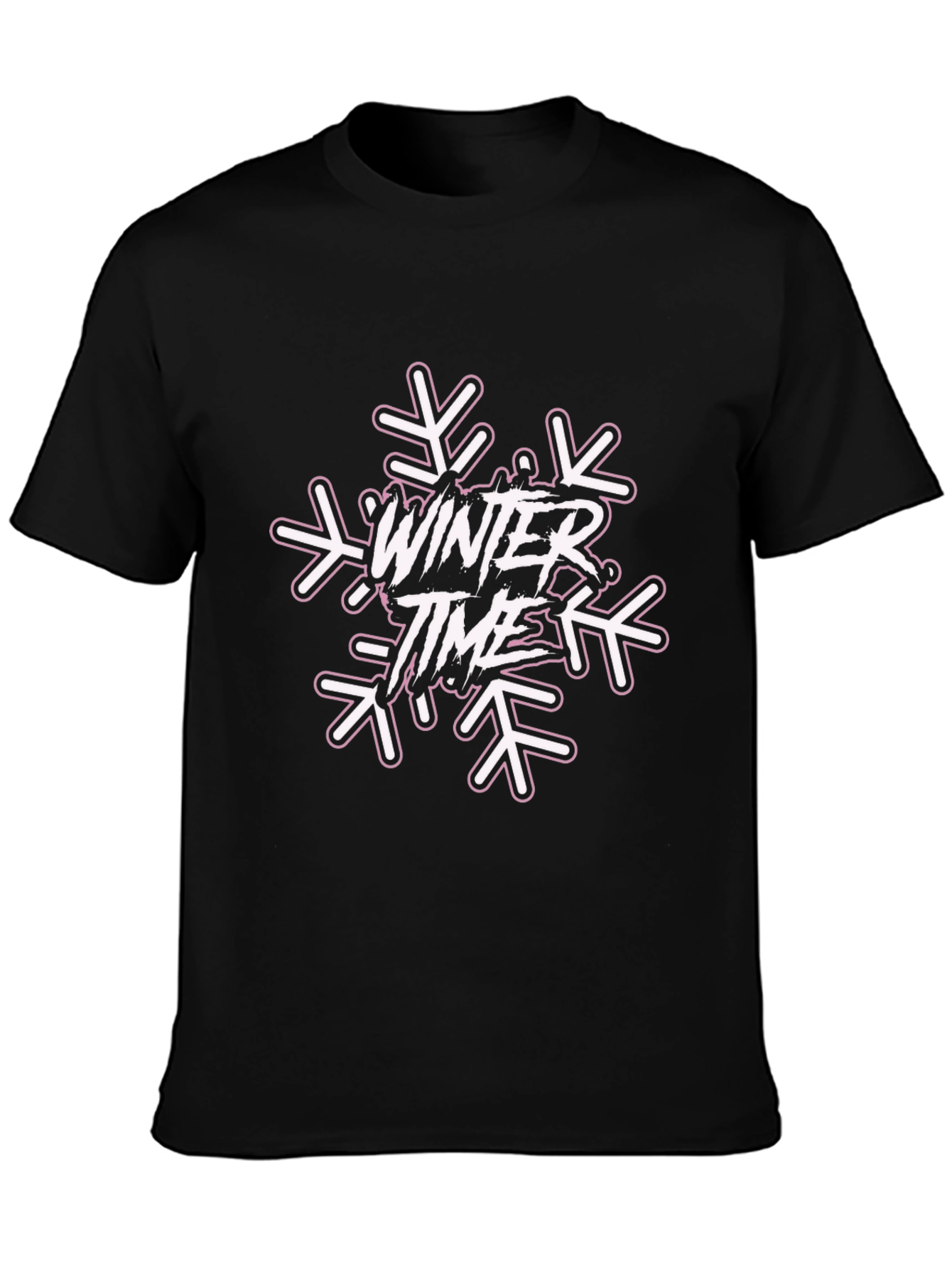 Winter Time Snowflake Graphic Tee - Black Cotton Blend