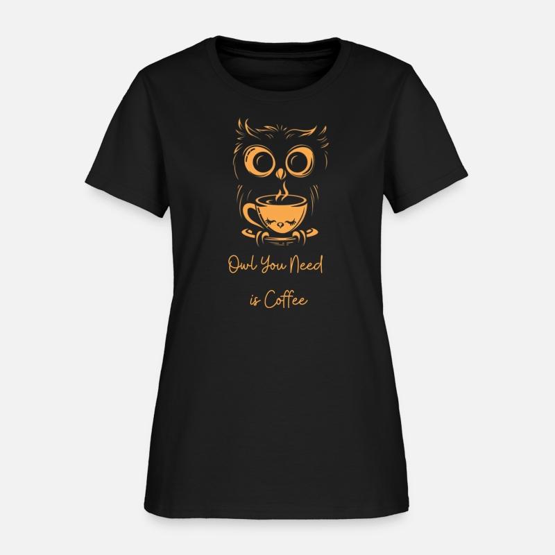Night Owl Refueling: Minimalist Coffee Owl T-Shirt