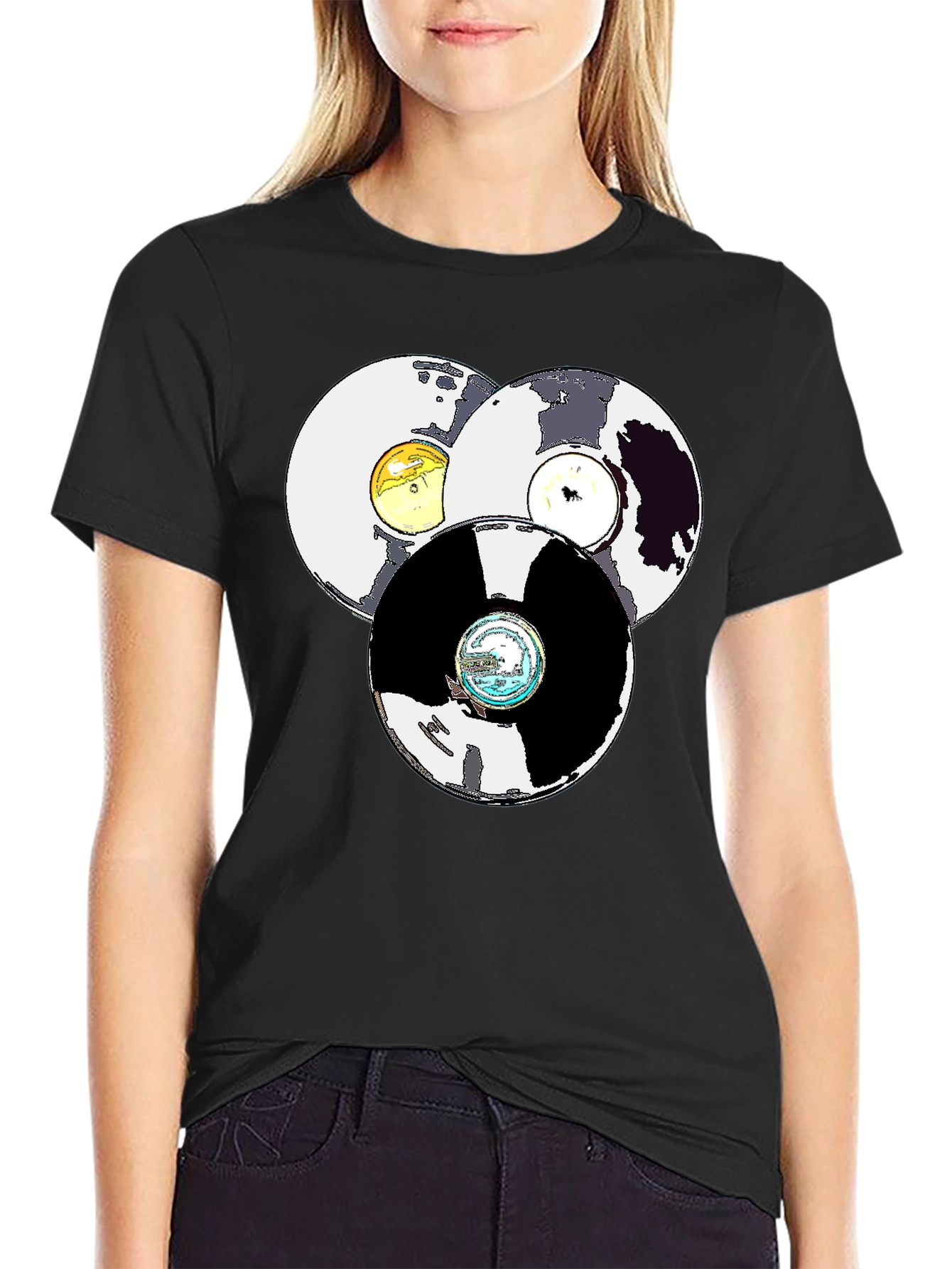 Retro Record Stack Graphic T-Shirt