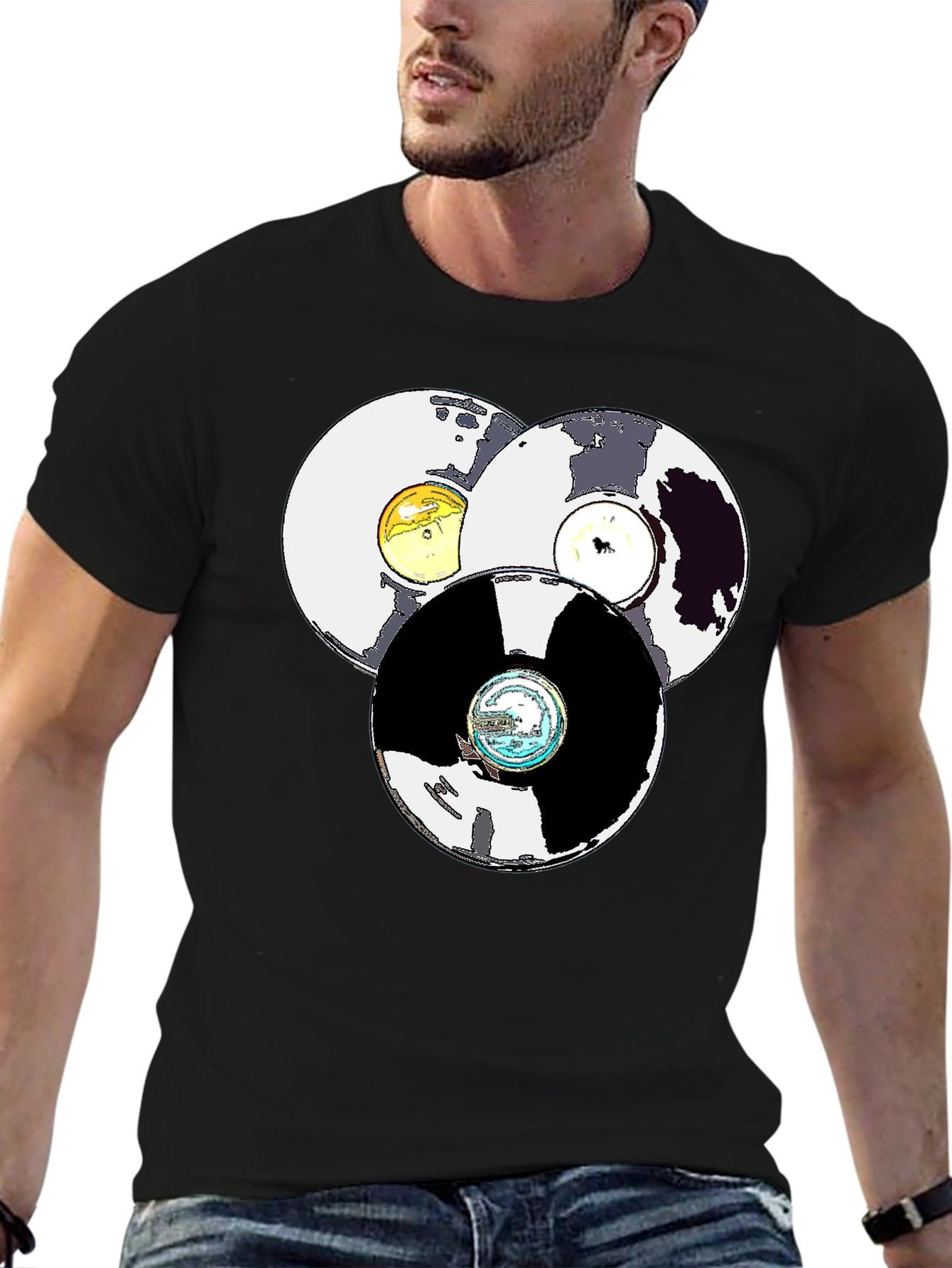 Retro Record Stack Graphic T-Shirt
