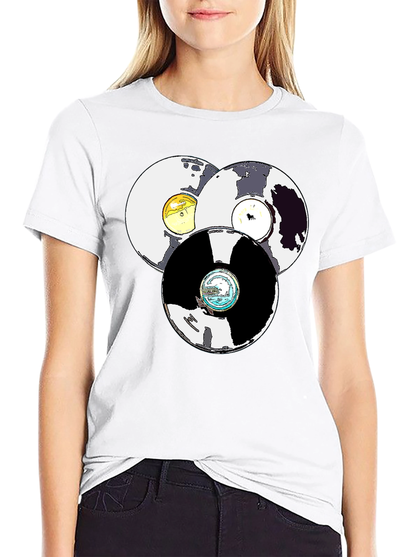 Retro Record Stack Graphic T-Shirt