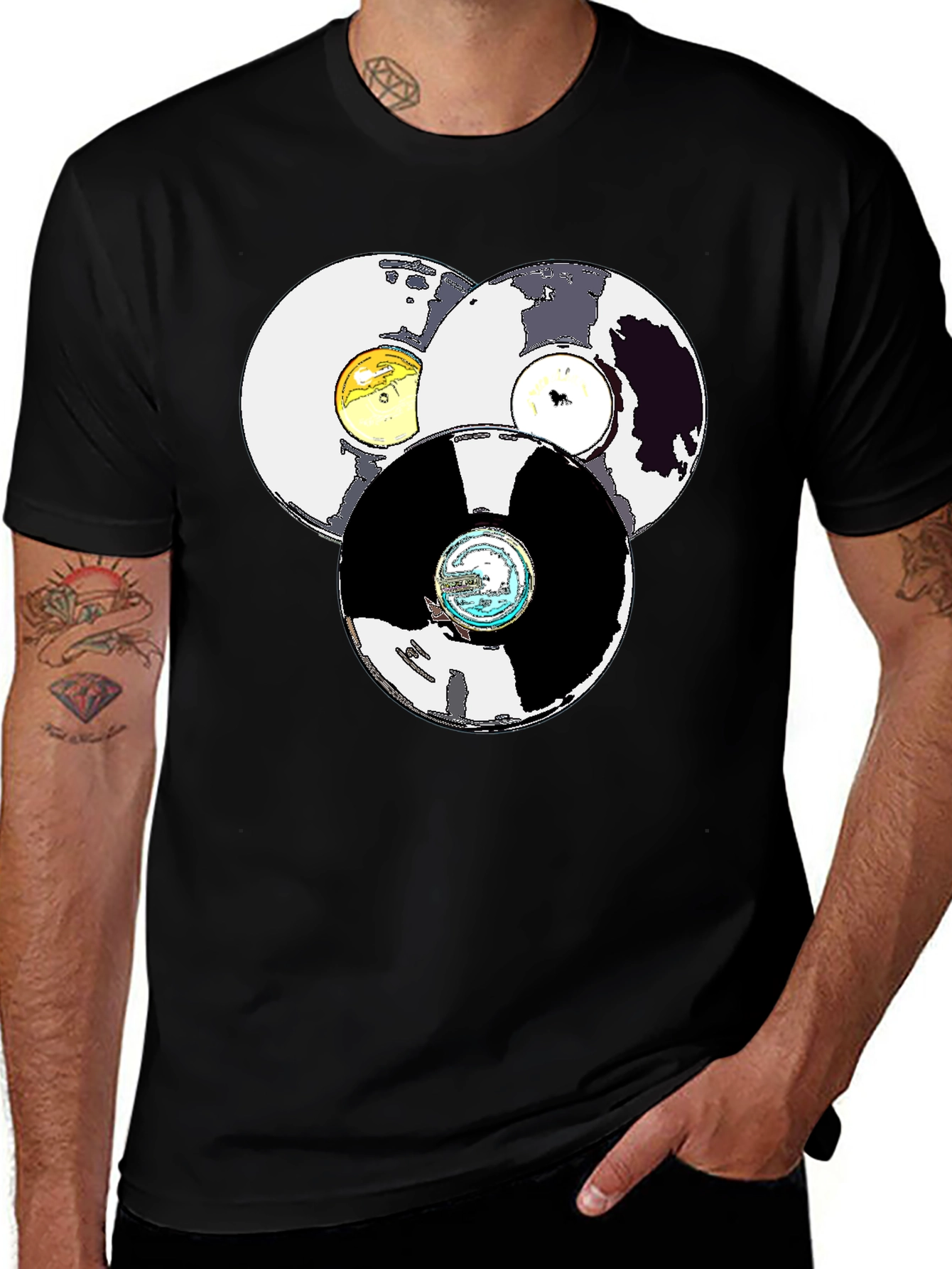 Retro Record Stack Graphic T-Shirt
