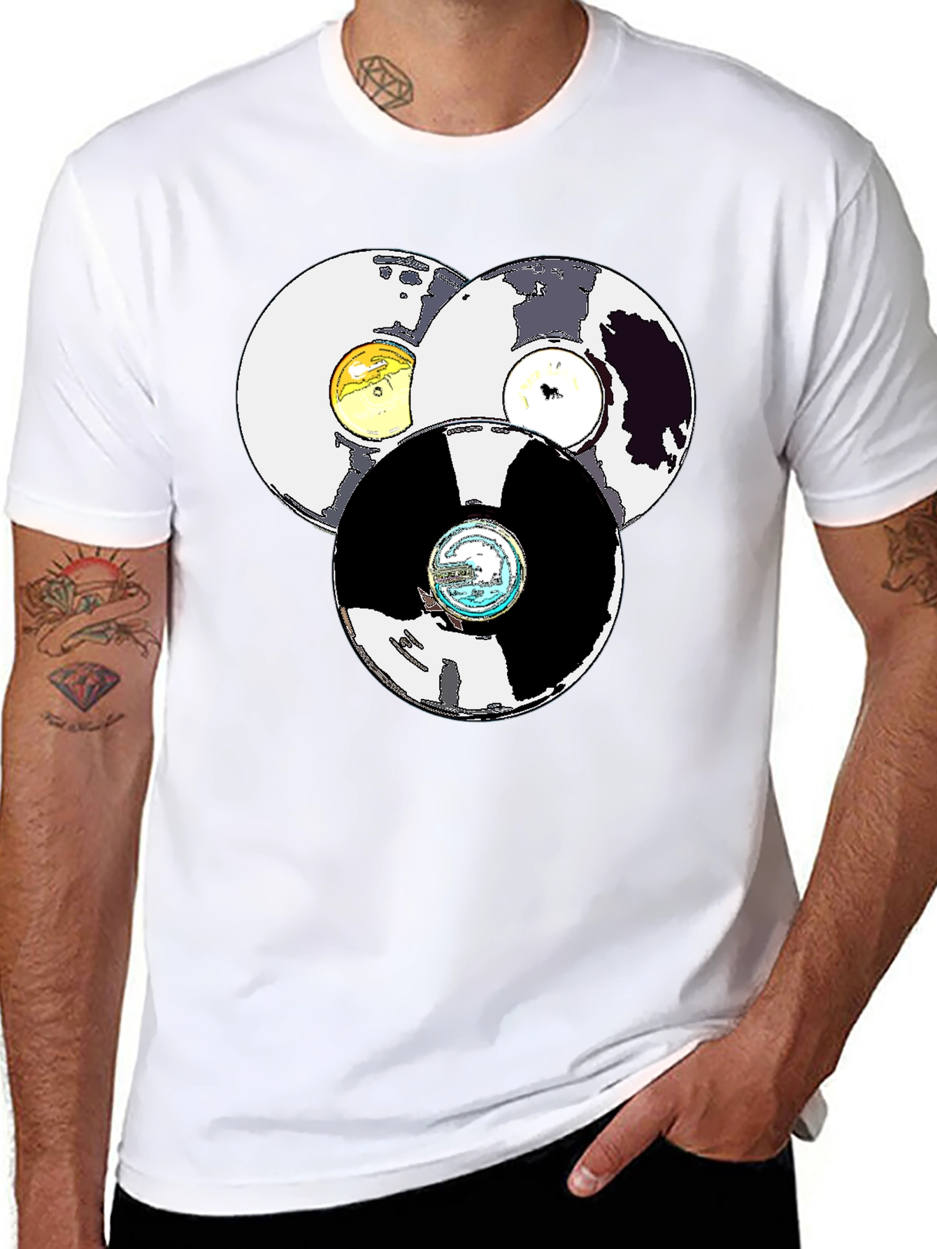 Retro Record Stack Graphic T-Shirt