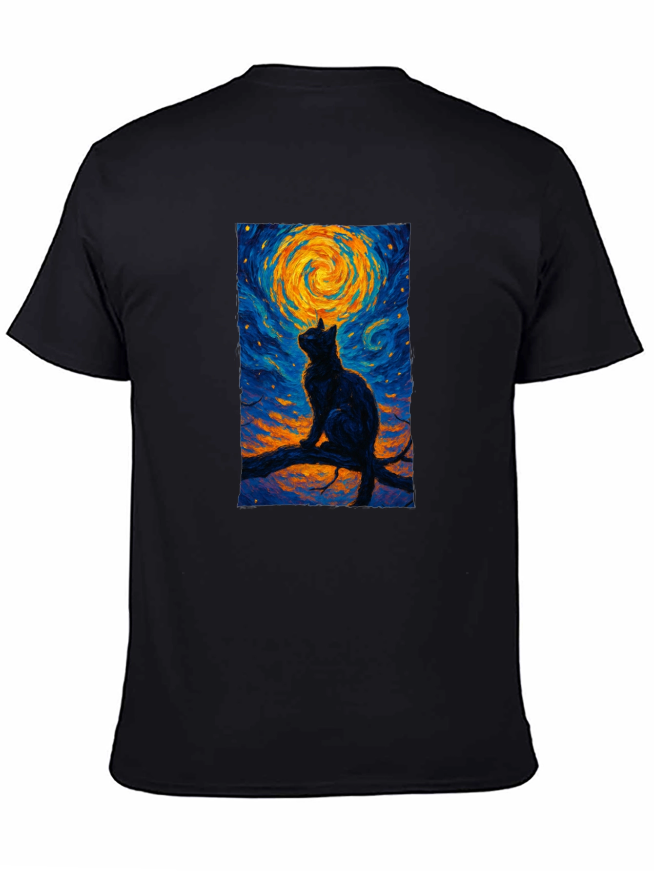 Starry Night Cat T-Shirt - Artistic Graphic Tee