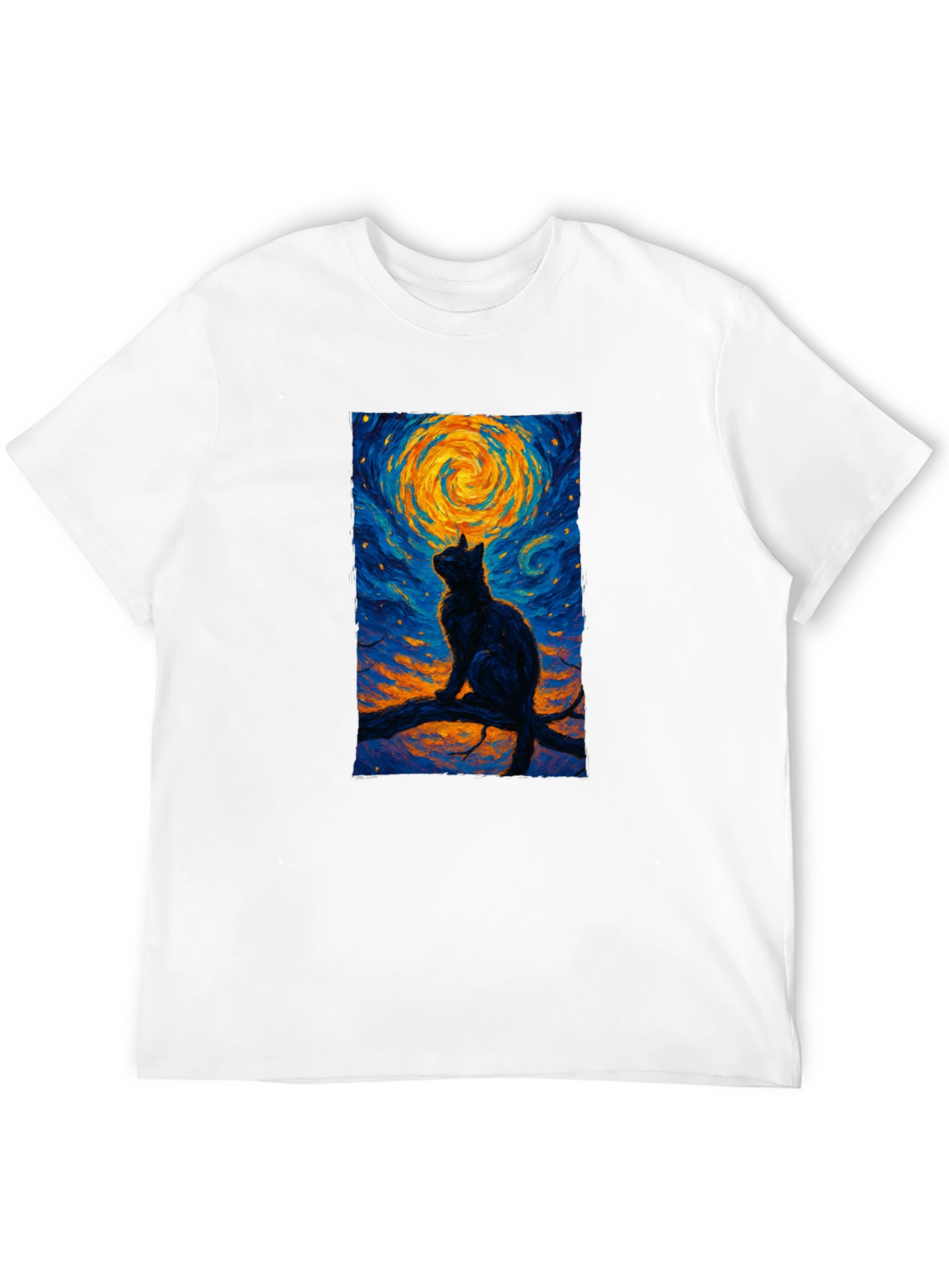 Starry Night Cat T-Shirt - Artistic Graphic Tee