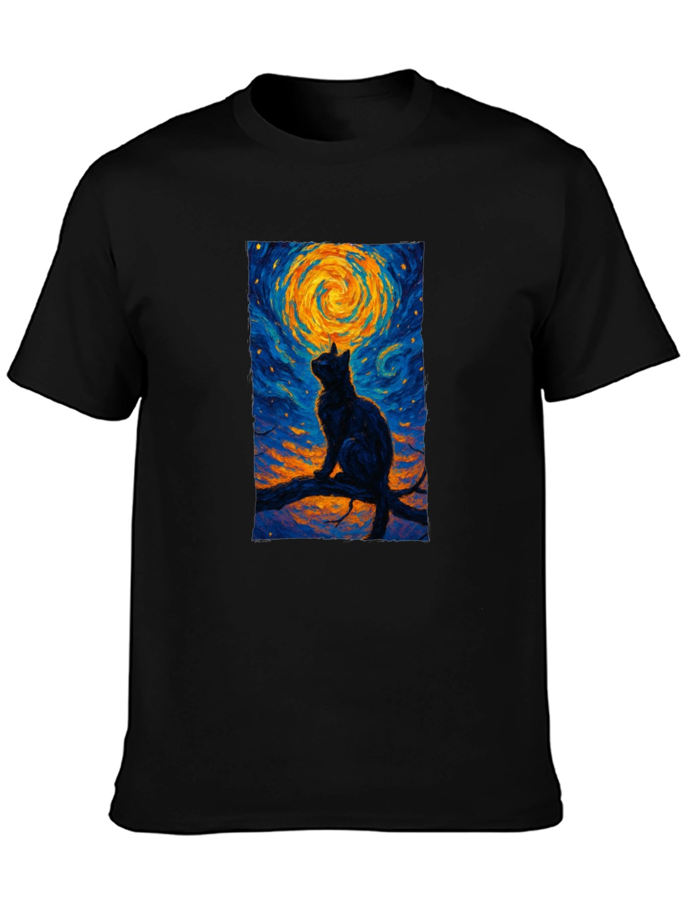 Starry Night Cat T-Shirt - Artistic Graphic Tee