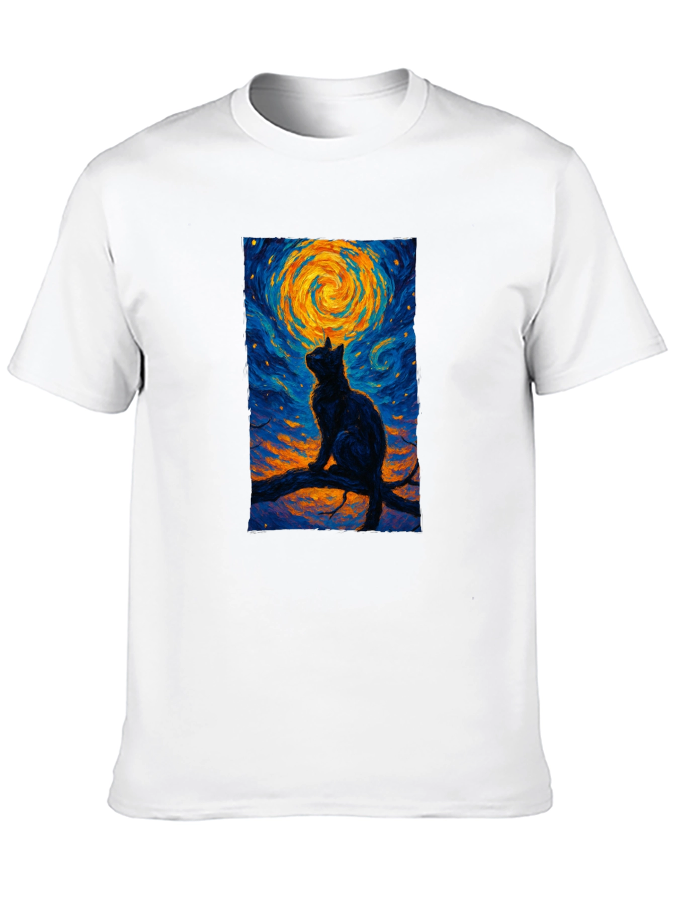 Starry Night Cat T-Shirt - Artistic Graphic Tee