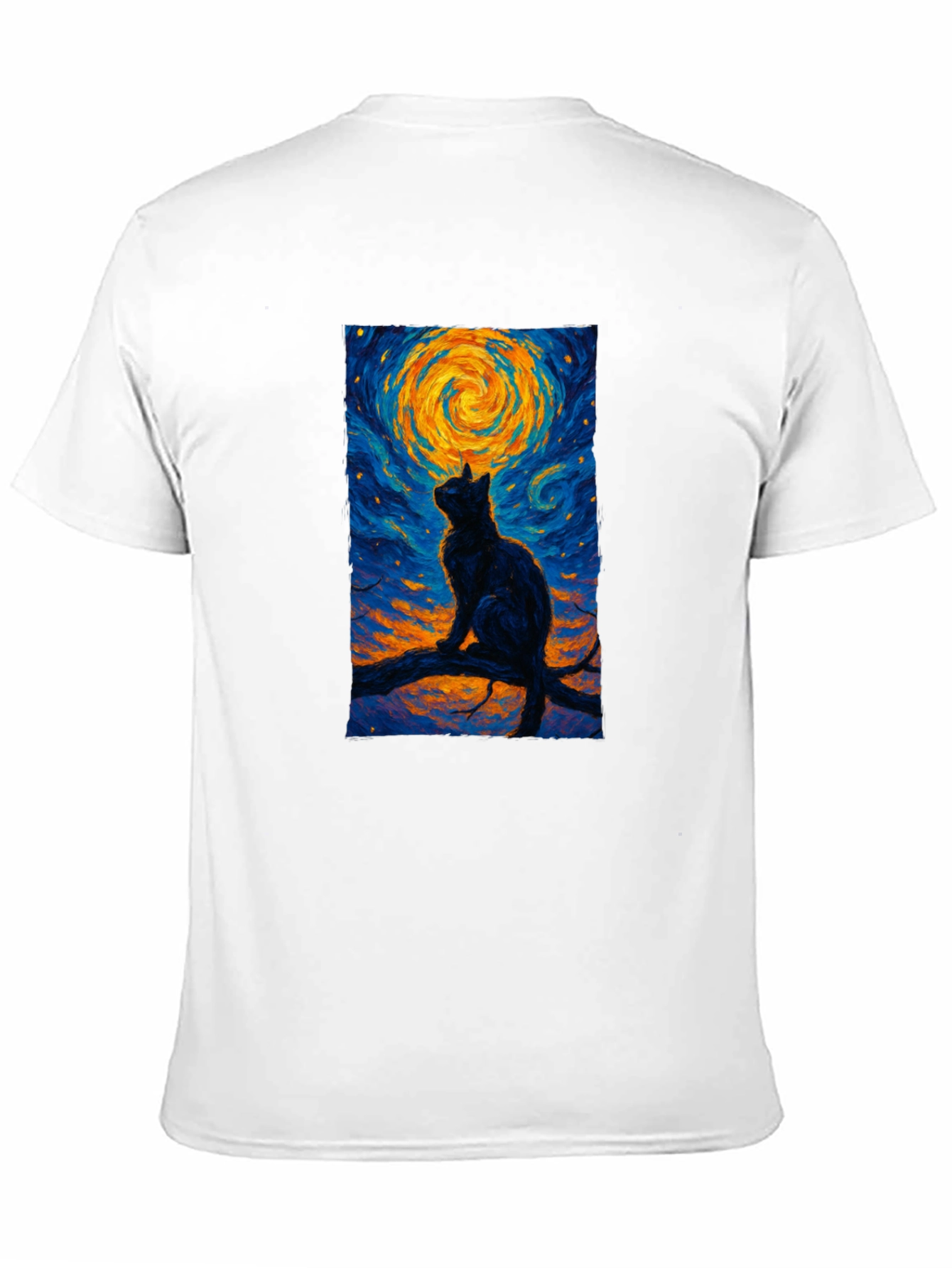 Starry Night Cat T-Shirt - Artistic Graphic Tee