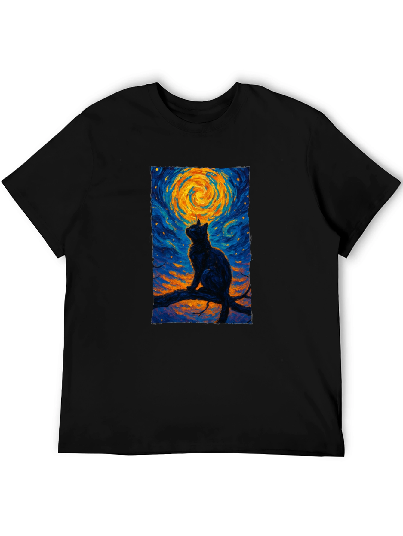 Starry Night Cat T-Shirt - Artistic Graphic Tee