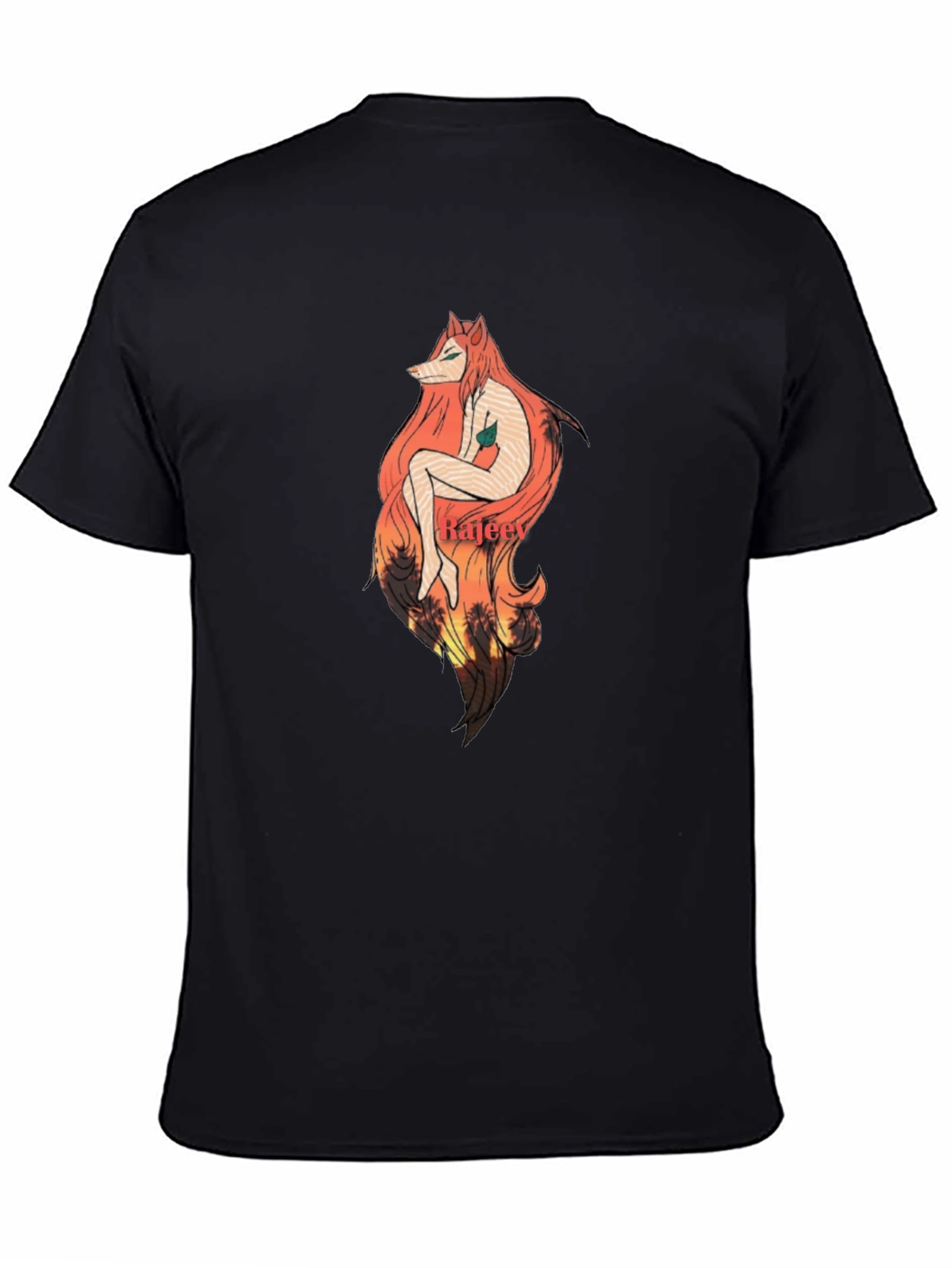 Artistic Fox Girl Graphic Black T-Shirt