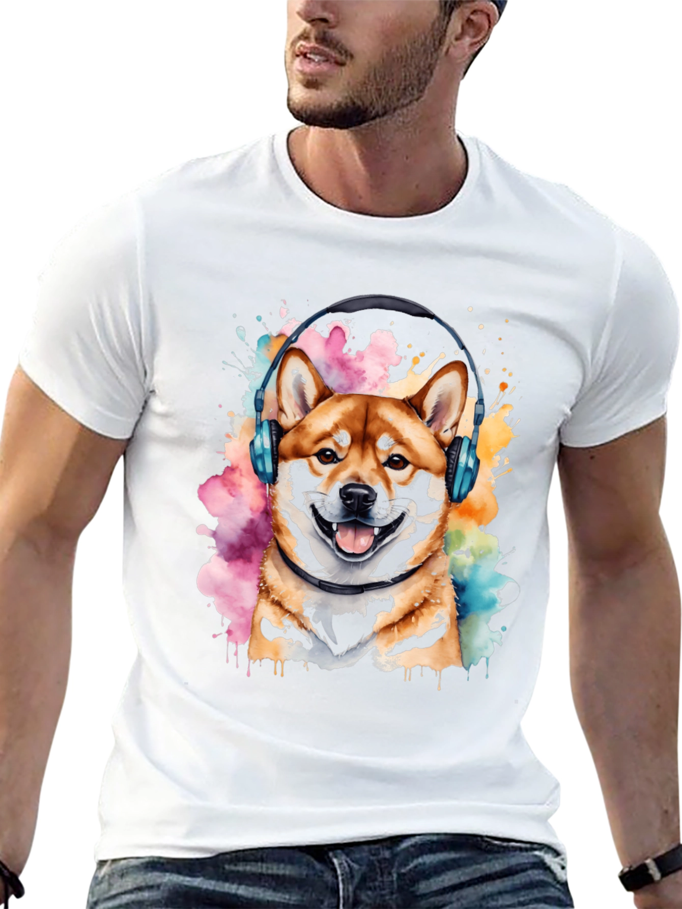Shiba Inu Headphones Graphic Tee