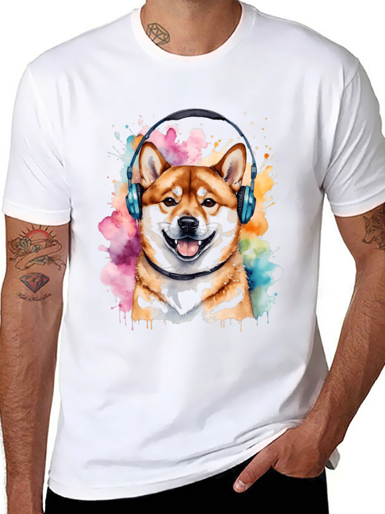 Shiba Inu Headphones Graphic Tee