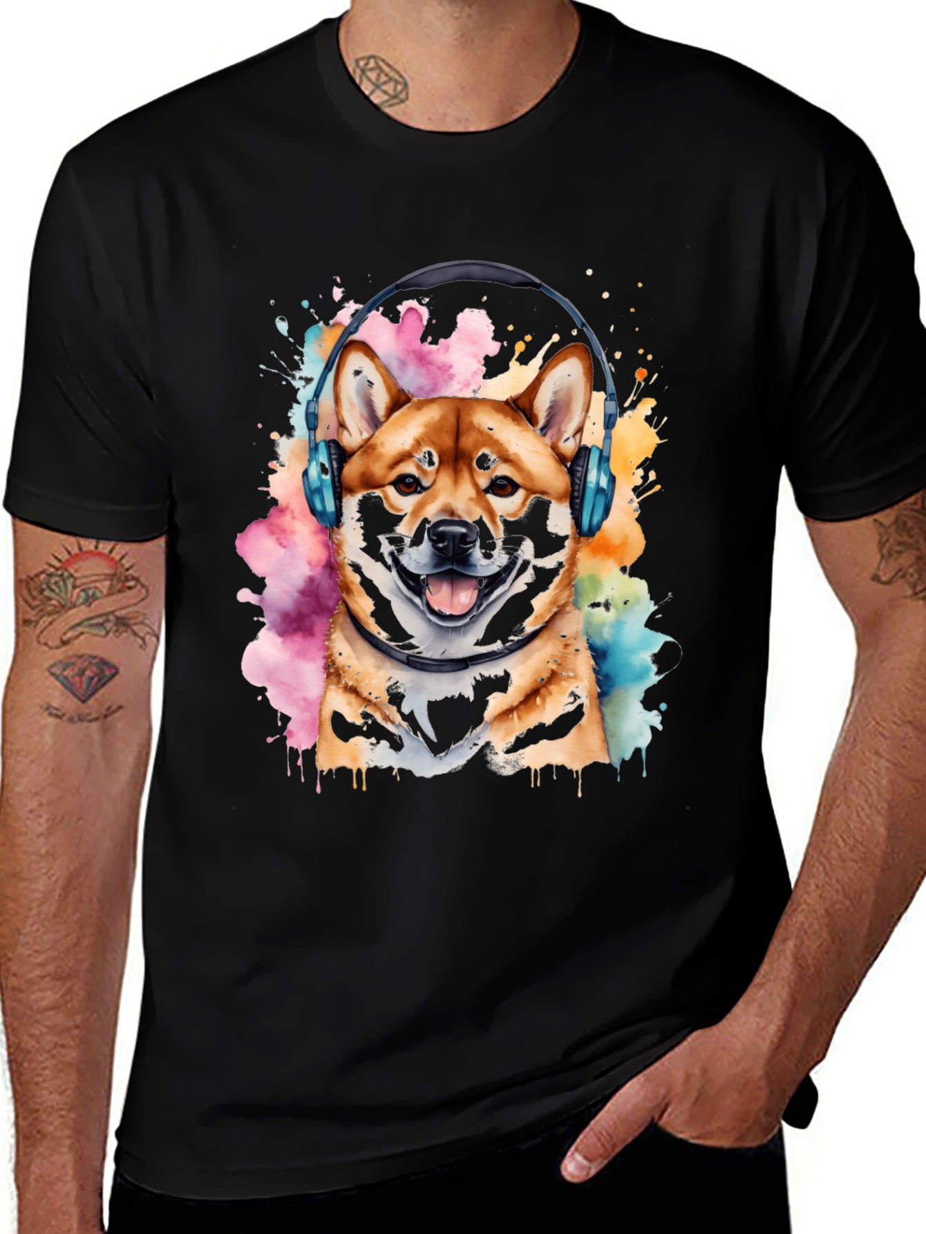Shiba Inu Headphones Graphic Tee