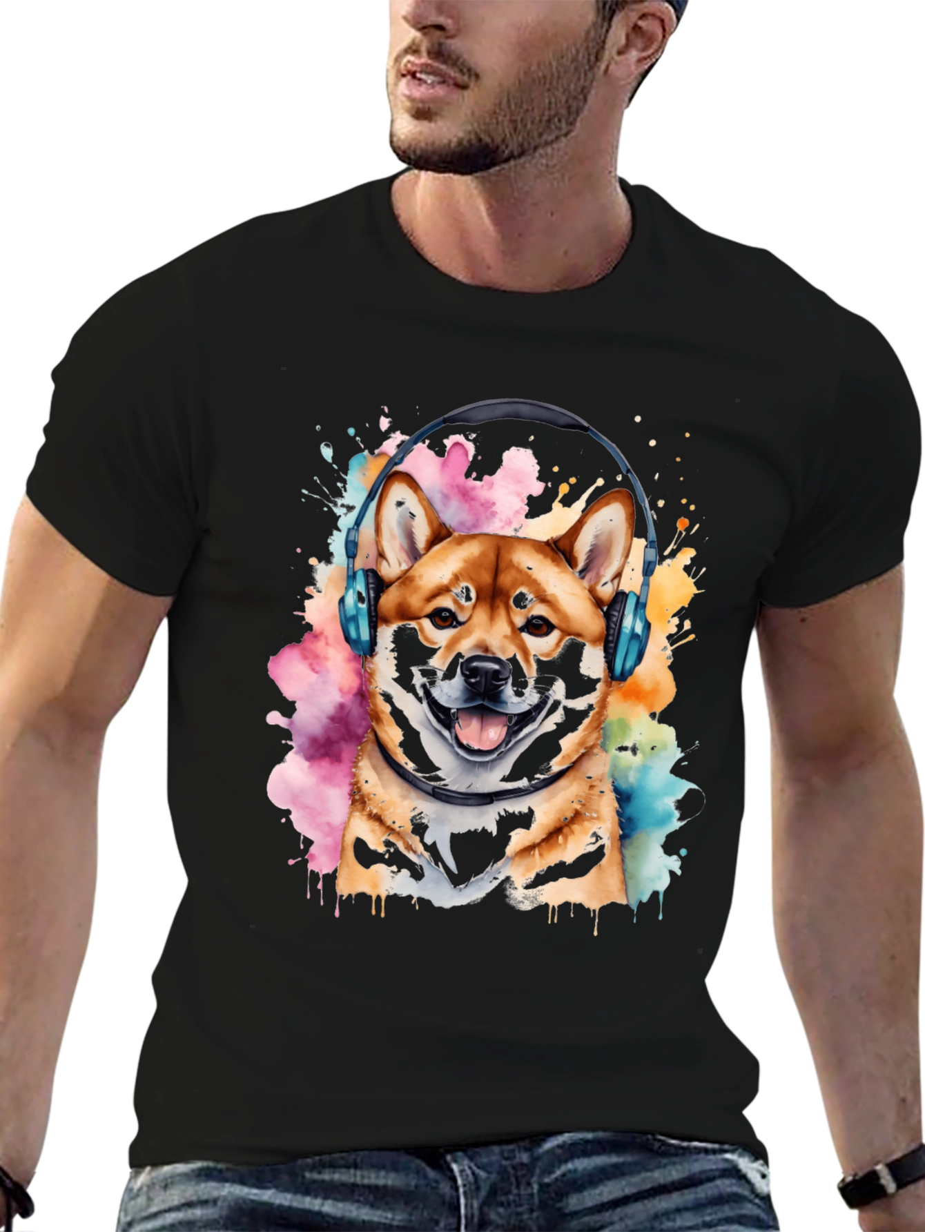 Shiba Inu Headphones Graphic Tee
