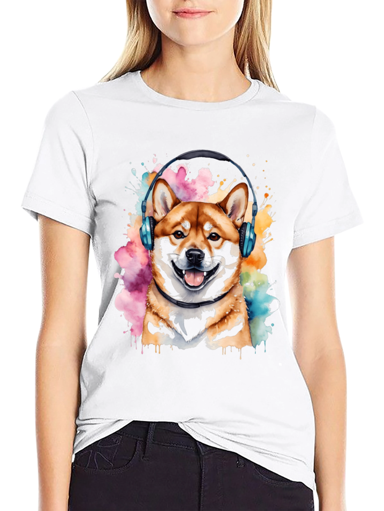Shiba Inu Headphones Graphic Tee