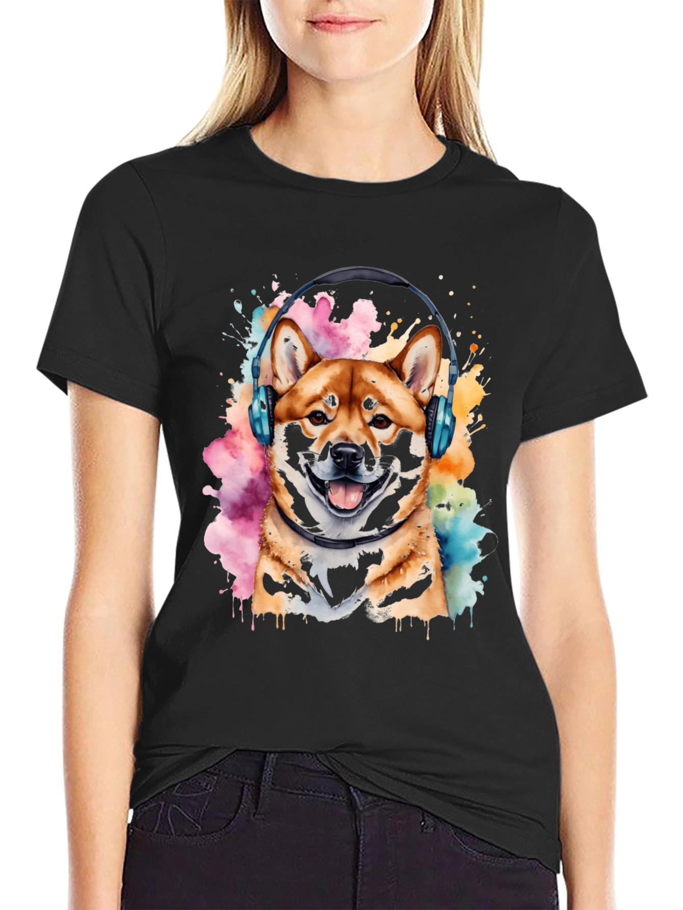 Shiba Inu Headphones Graphic Tee