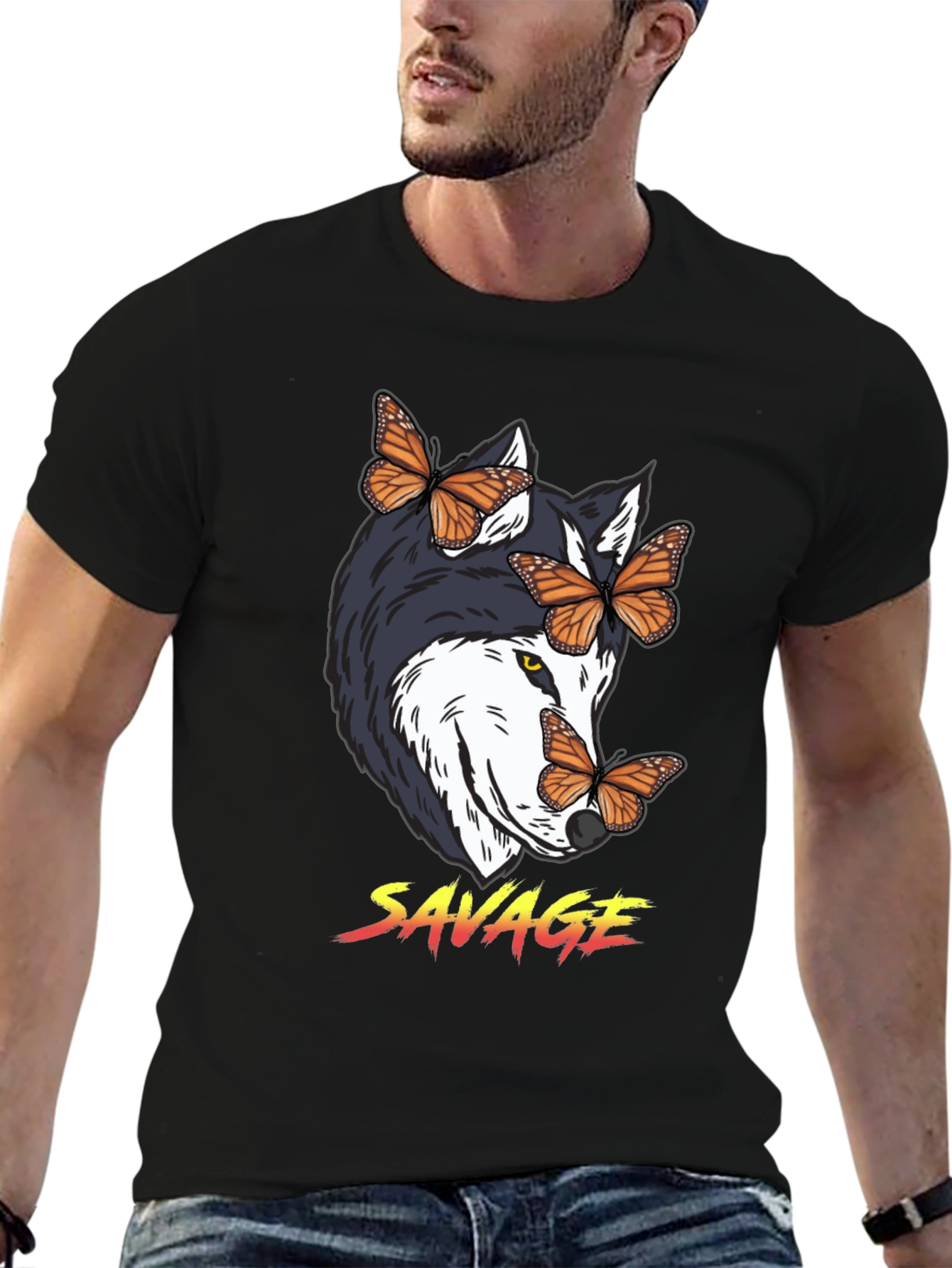 Savage Wolf Butterfly Graphic Tee