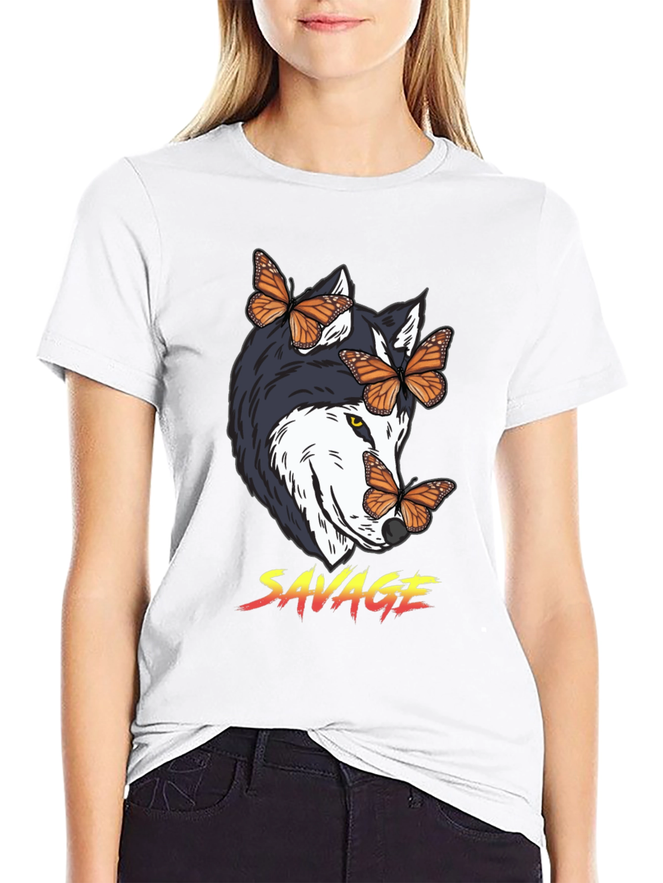 Savage Wolf Butterfly Graphic Tee