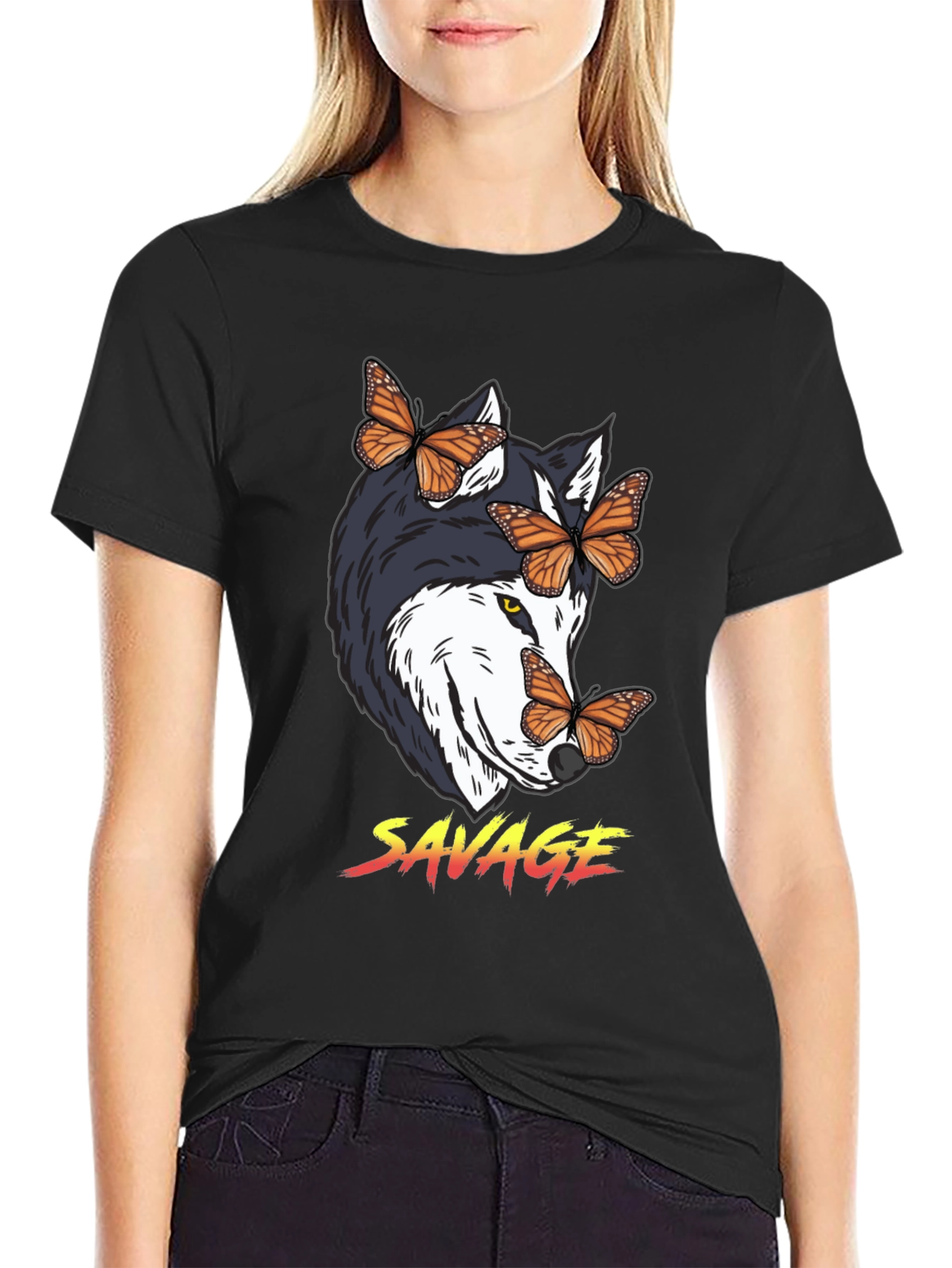 Savage Wolf Butterfly Graphic Tee