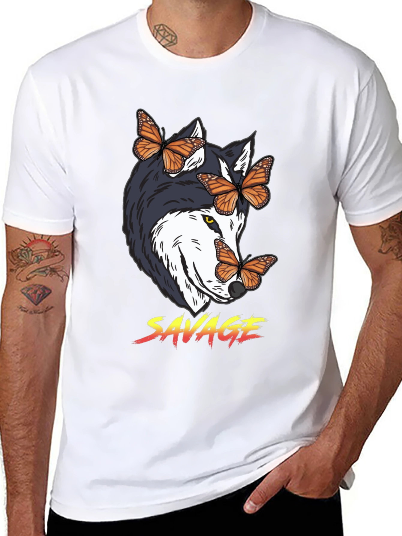 Savage Wolf Butterfly Graphic Tee