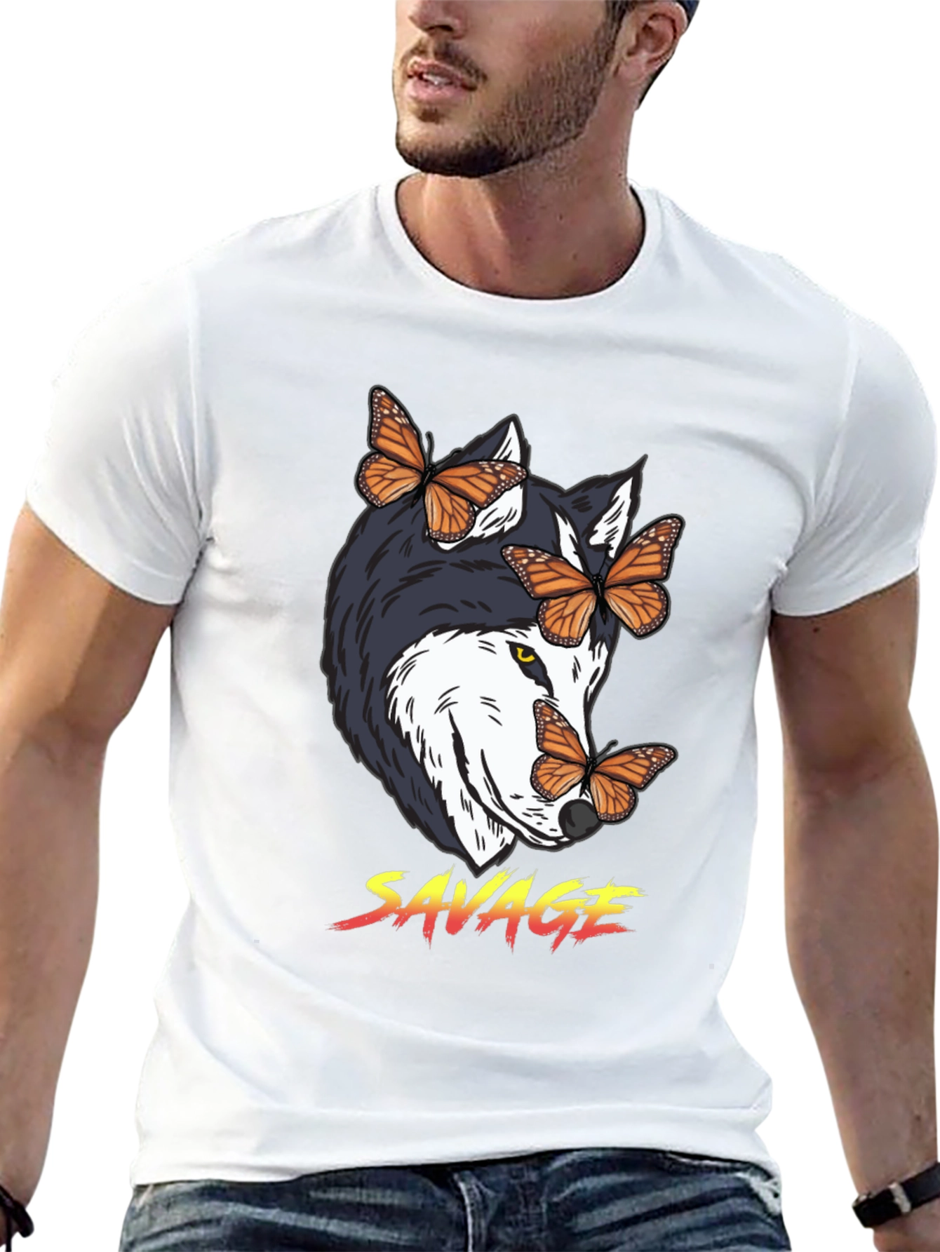 Savage Wolf Butterfly Graphic Tee