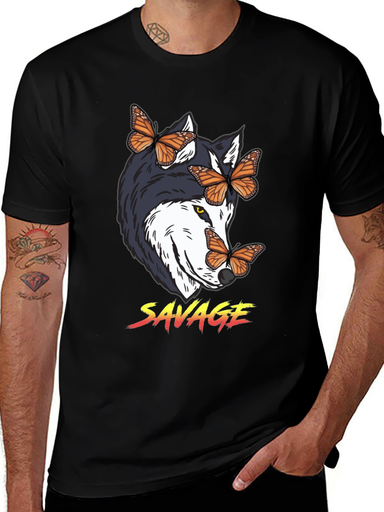 Savage Wolf Butterfly Graphic Tee