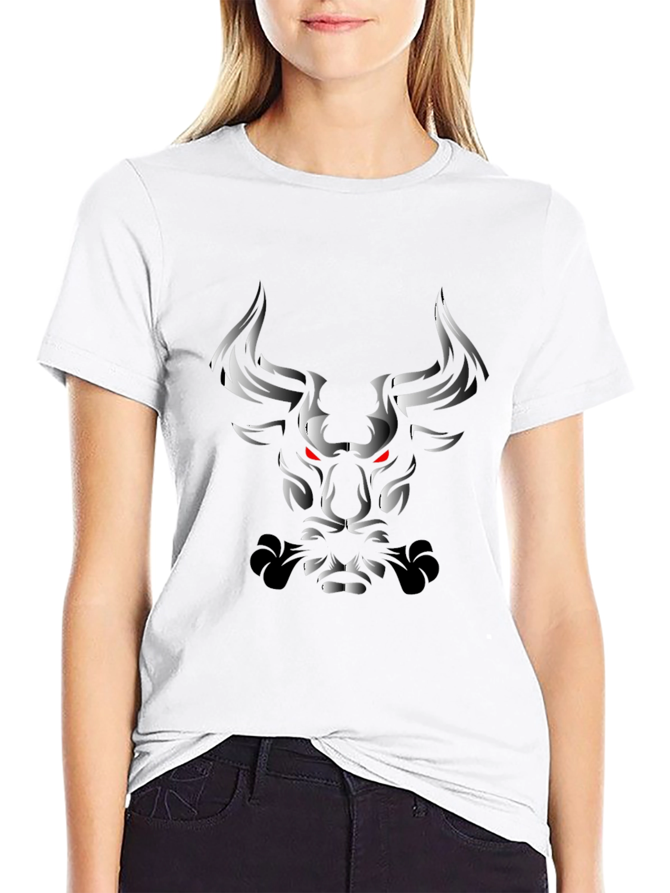 Black T-Shirt with Grayscale Bull Graphic
