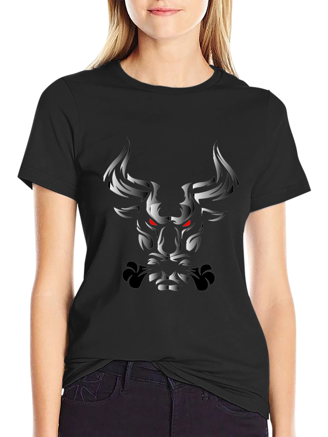 Black T-Shirt with Grayscale Bull Graphic