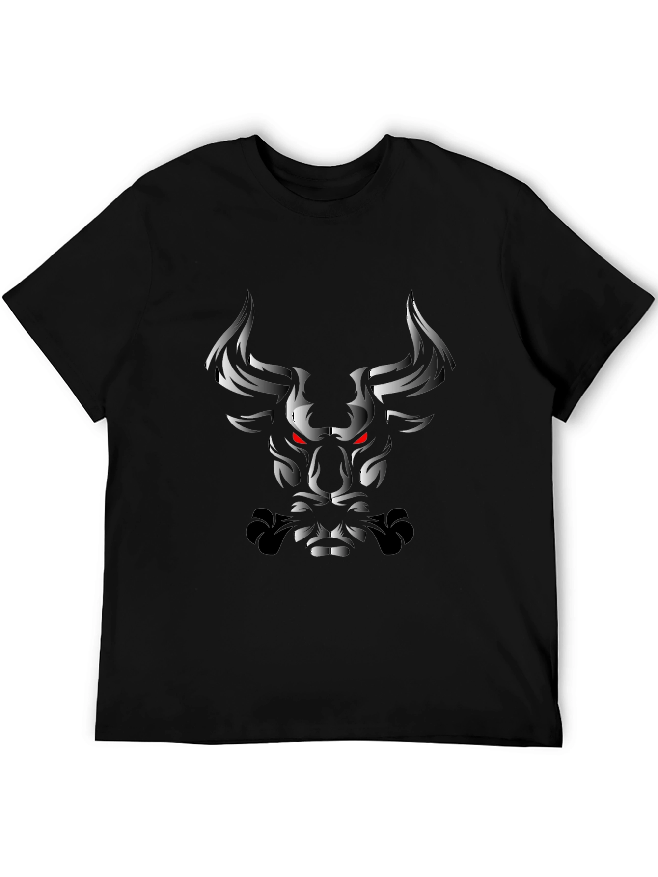 Black T-Shirt with Grayscale Bull Graphic
