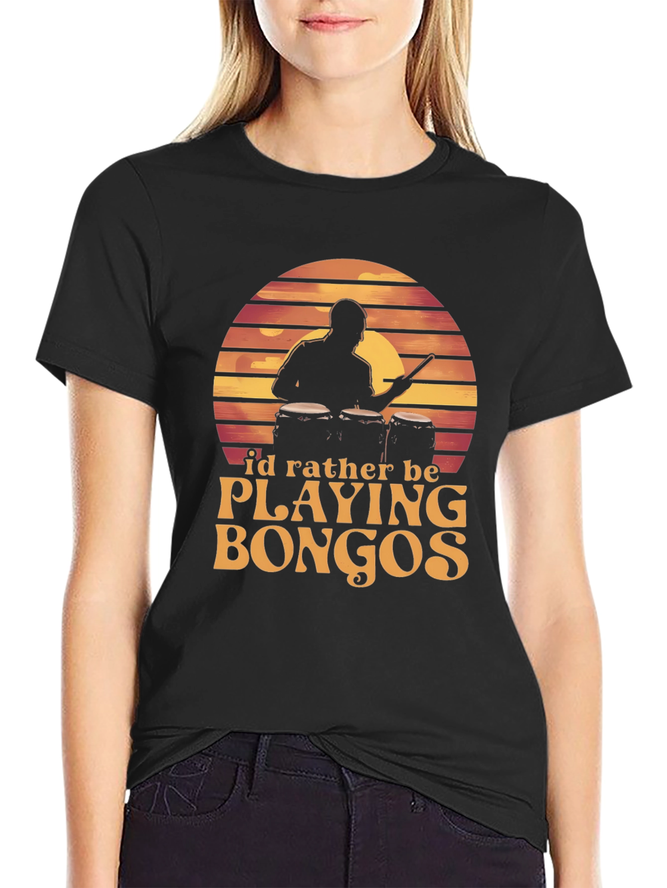 Bongo Player Graphic Tee - Sunset Drummer Shirt