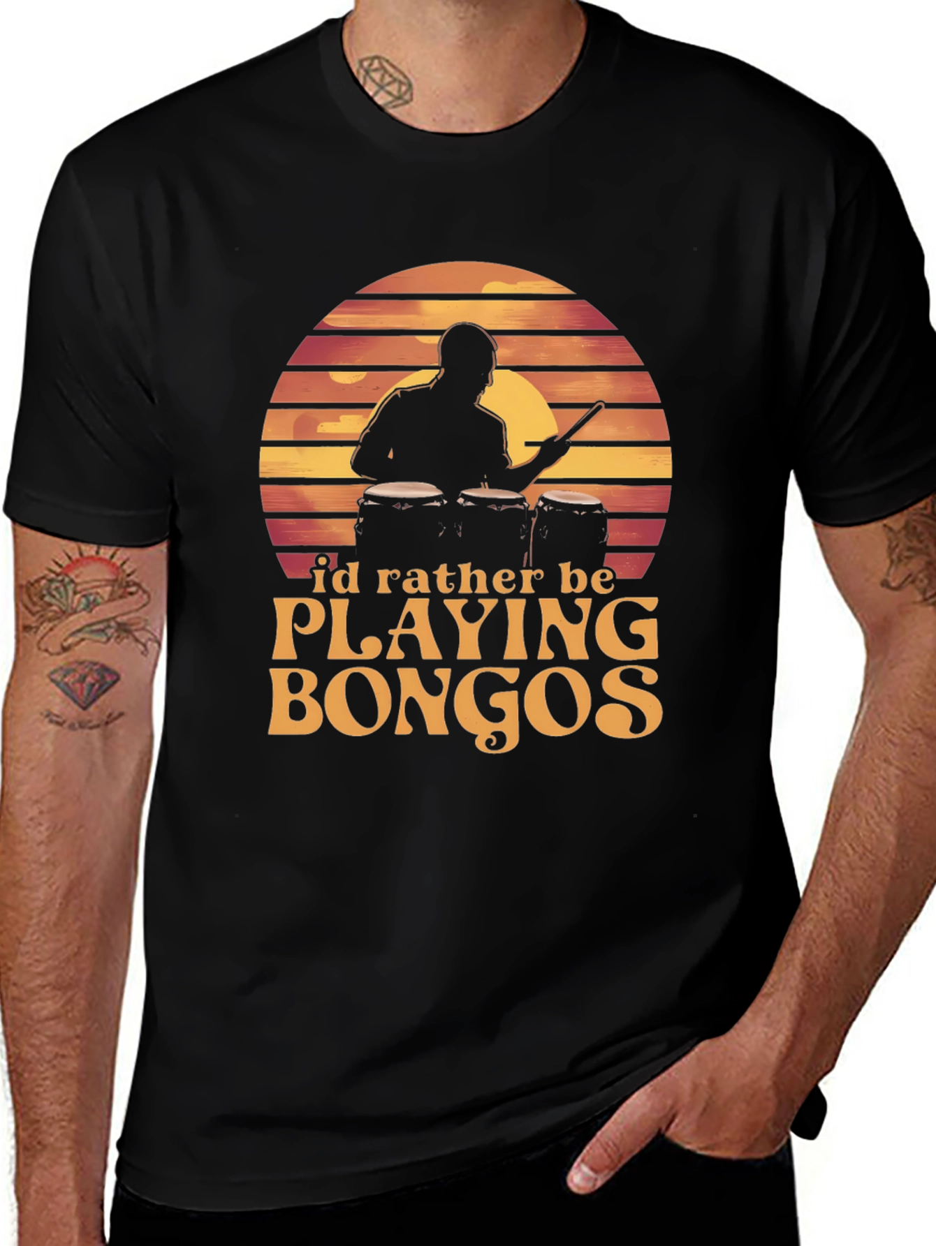 Bongo Player Graphic Tee - Sunset Drummer Shirt
