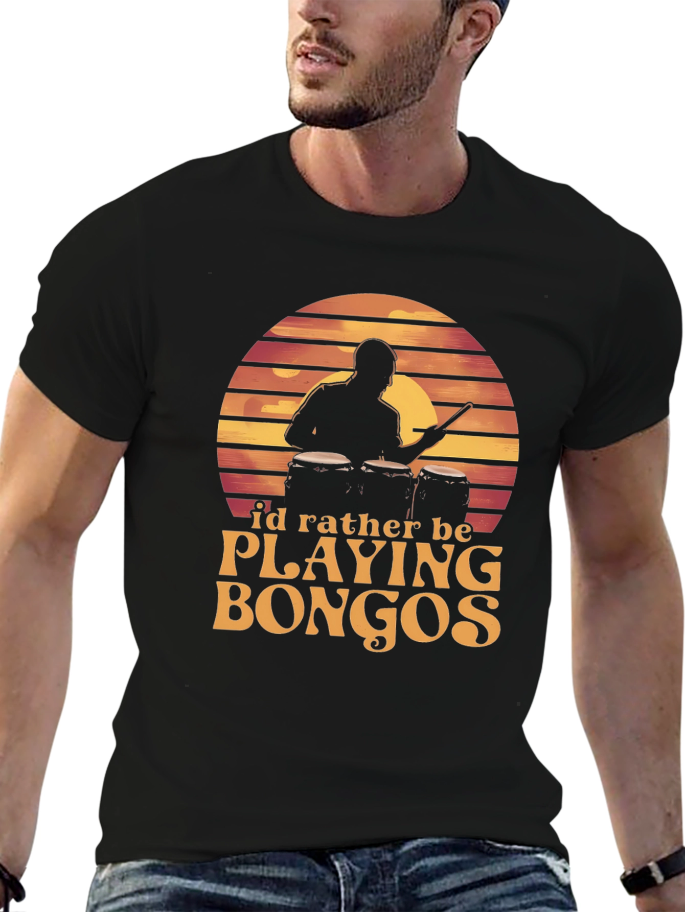 Bongo Player Graphic Tee - Sunset Drummer Shirt