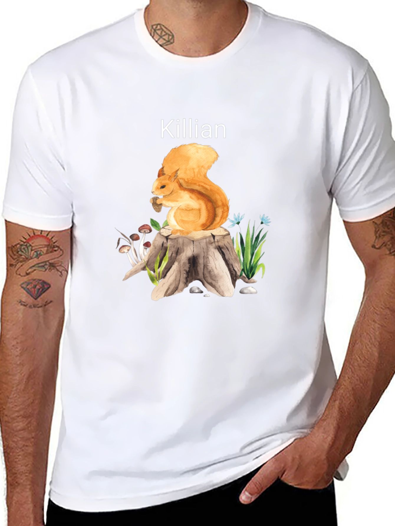 Killian Squirrel on Stump Tee