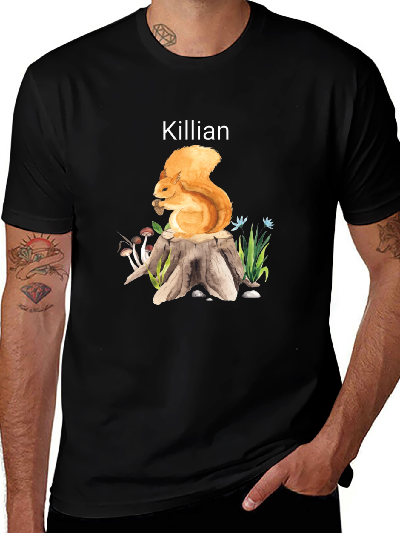 Killian Squirrel on Stump Tee