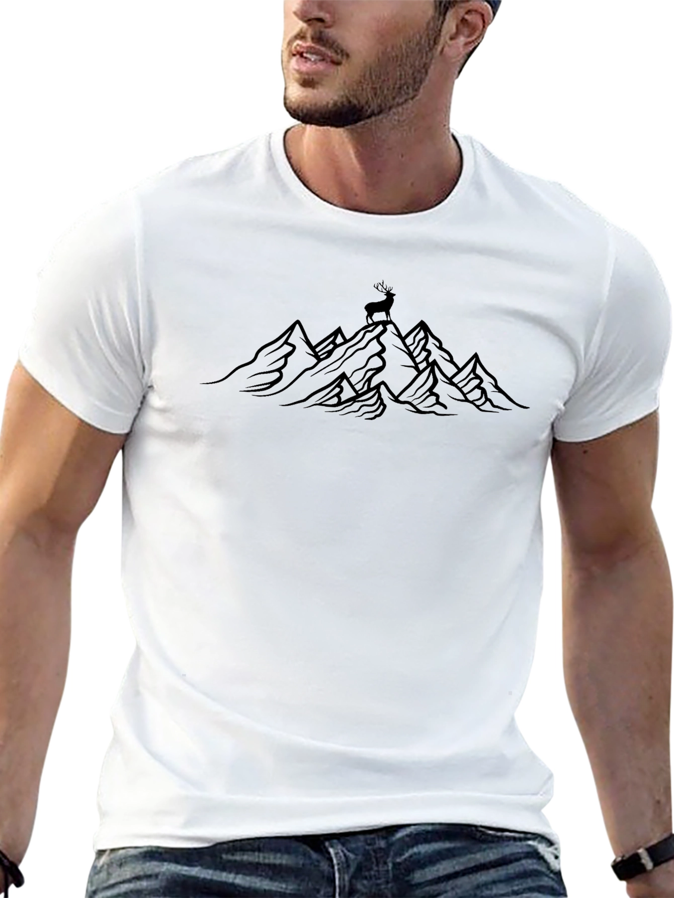 Mountain Deer Graphic Black T-Shirt
