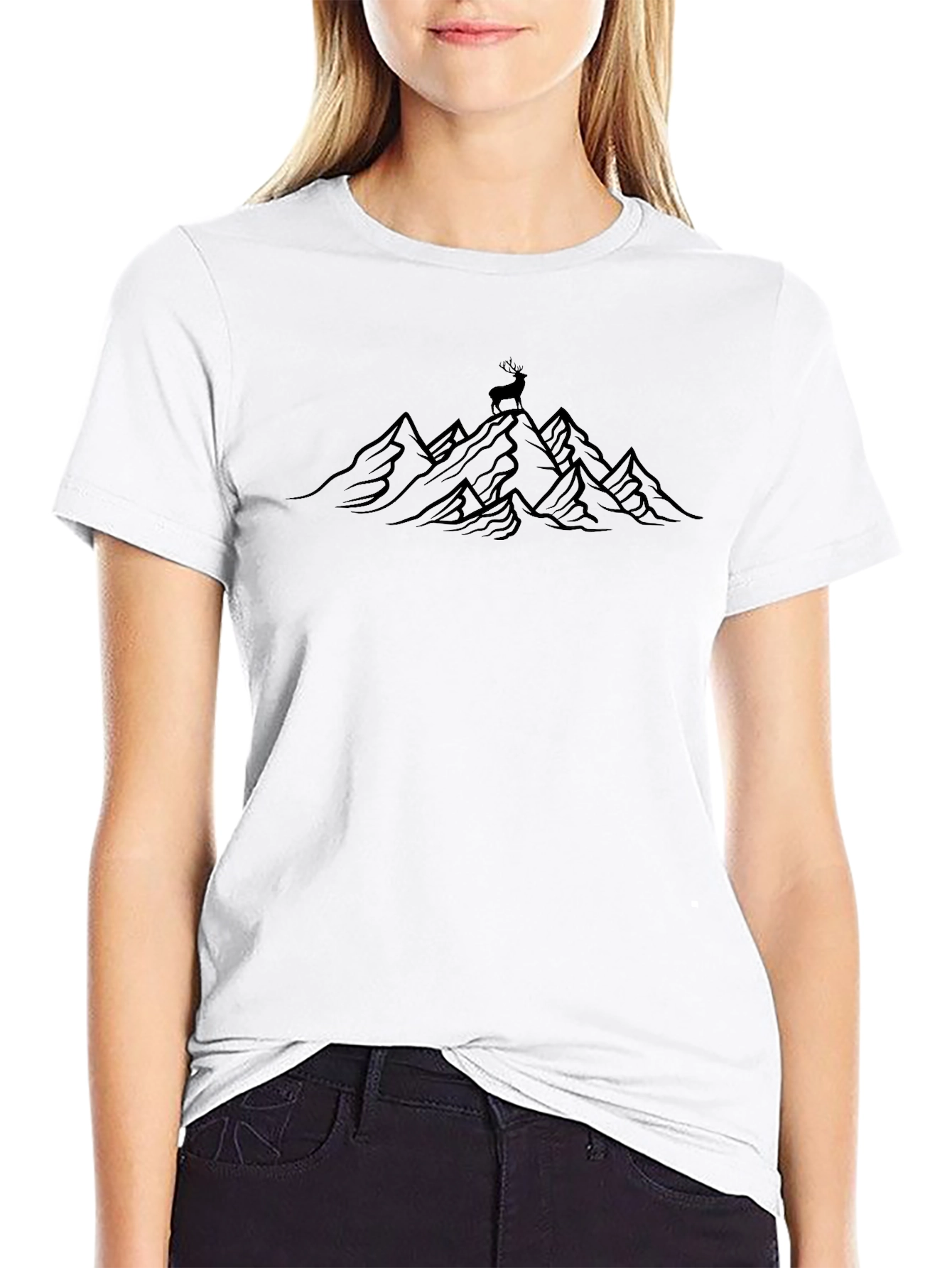 Mountain Deer Graphic Black T-Shirt