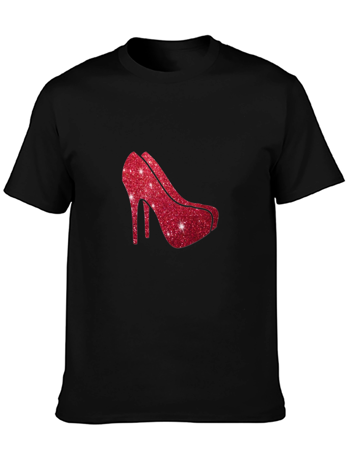 Red Glitter Heel Graphic Black Tee Shirt