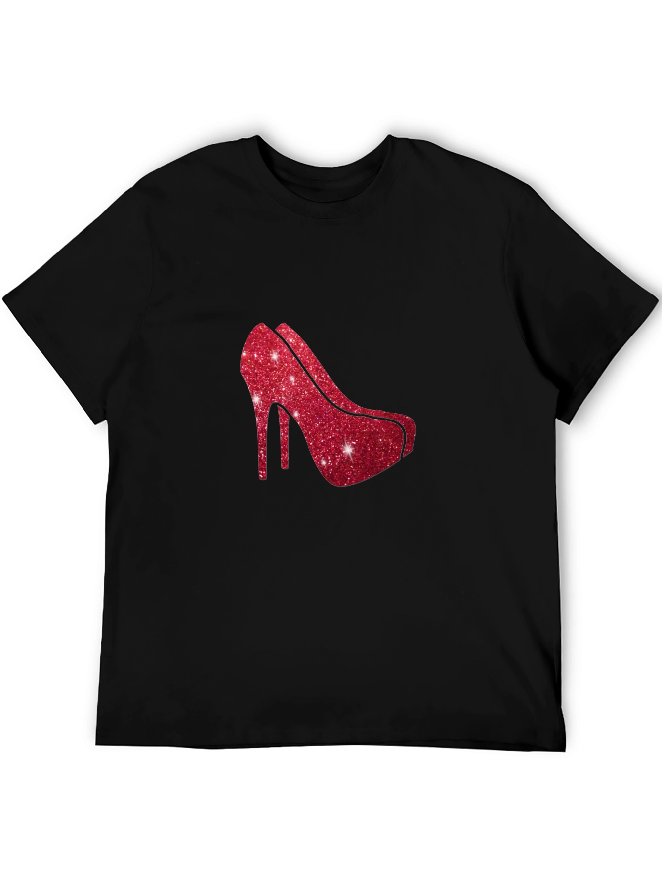 Red Glitter Heel Graphic Black Tee Shirt