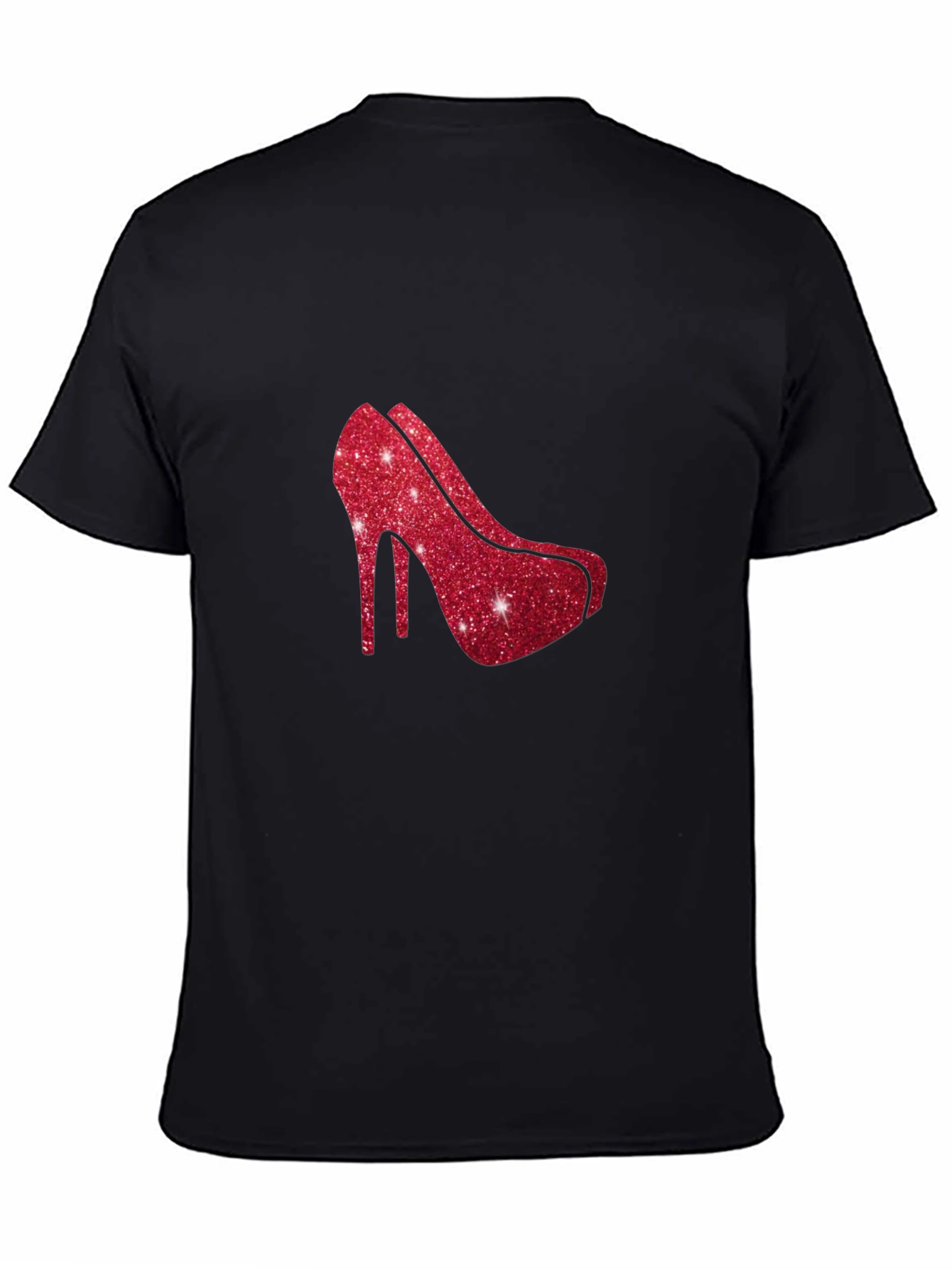 Red Glitter Heel Graphic Black Tee Shirt