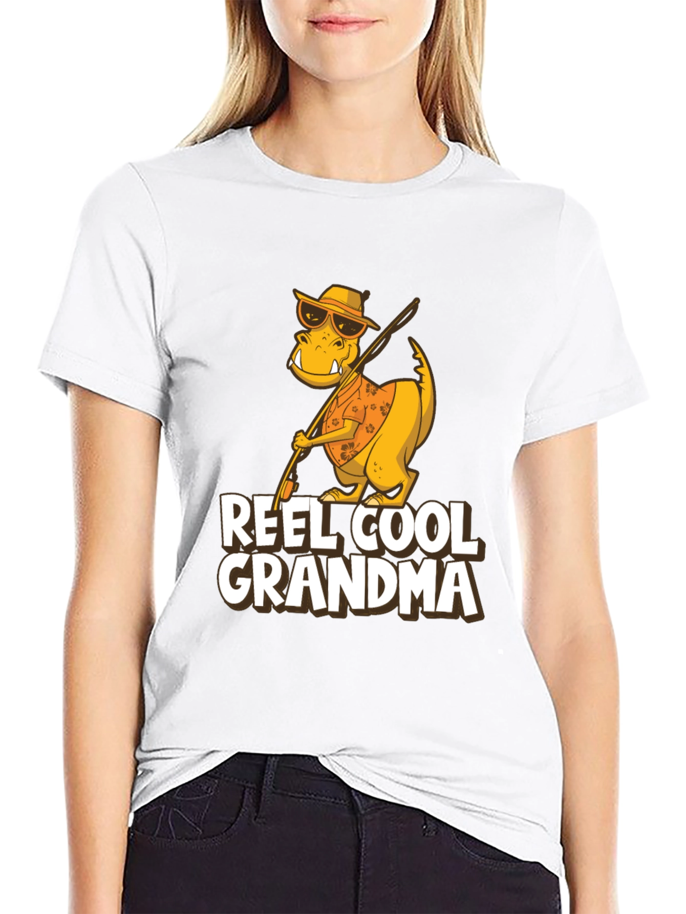 Reel Cool Grandma T-Shirt - Funny Dinosaur Fishing Tee