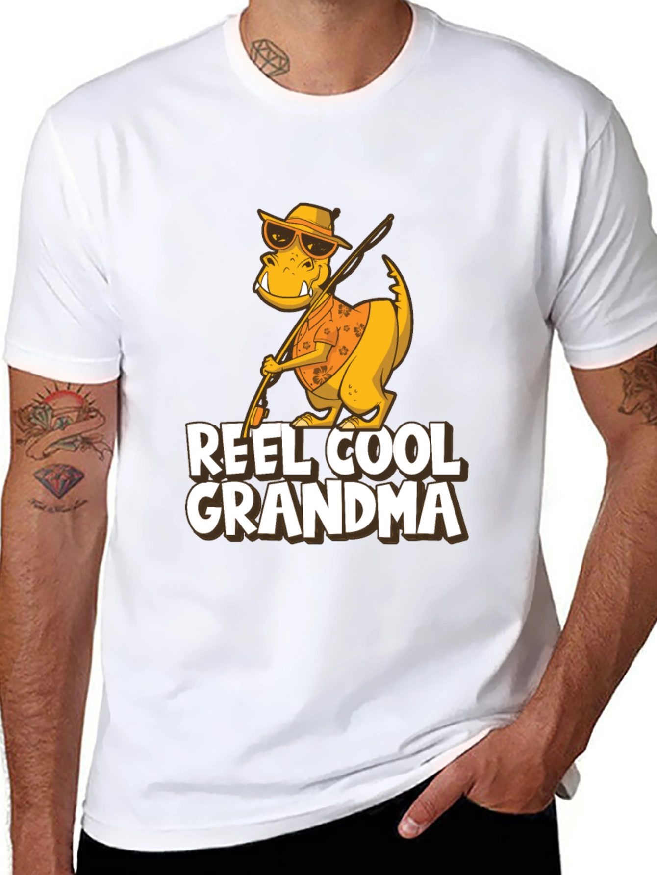 Reel Cool Grandma T-Shirt - Funny Dinosaur Fishing Tee