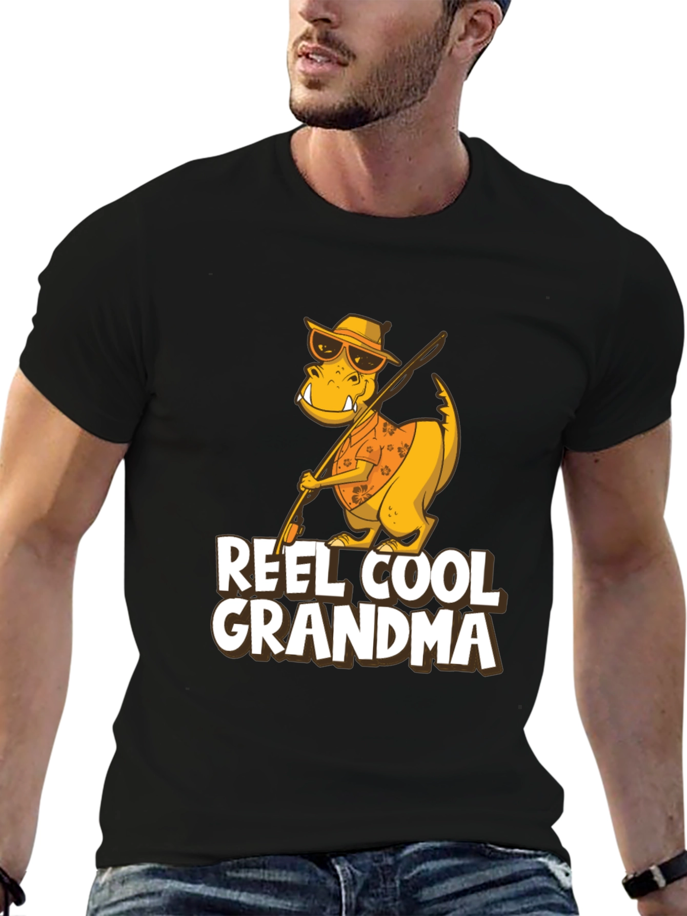Reel Cool Grandma T-Shirt - Funny Dinosaur Fishing Tee